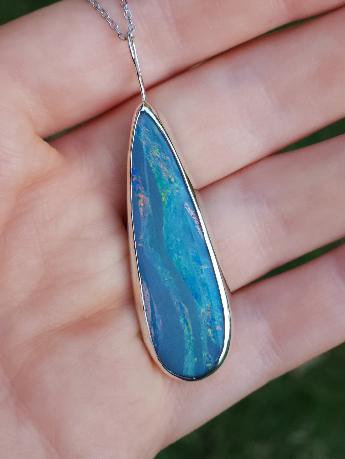 RAINDROP | Australian opal doublet necklace/ Coober Pedy opal/ Silver opal pendant/ statement jewelry