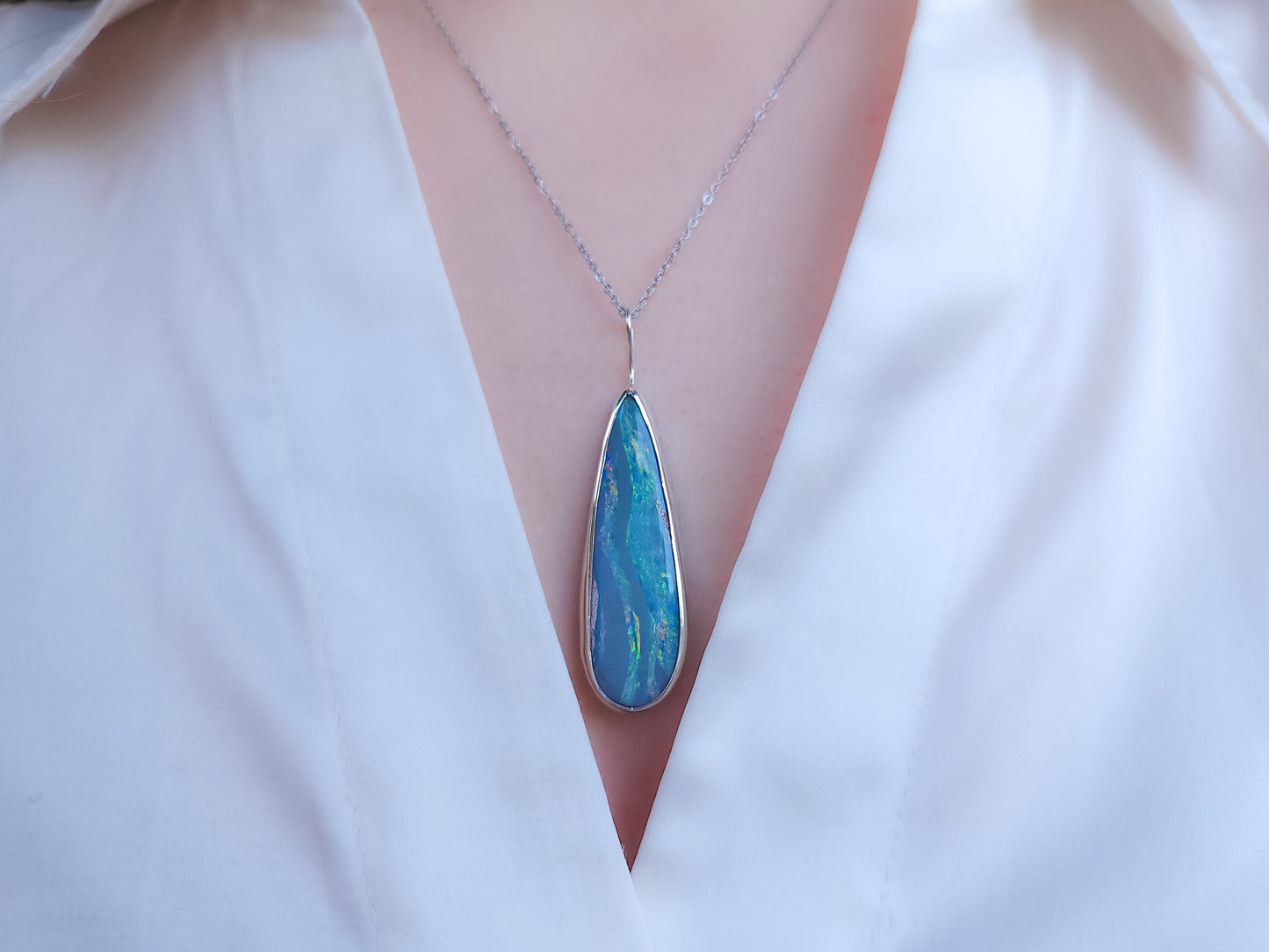 RAINDROP | Australian opal doublet necklace/ Coober Pedy opal/ Silver opal pendant/ statement jewelry