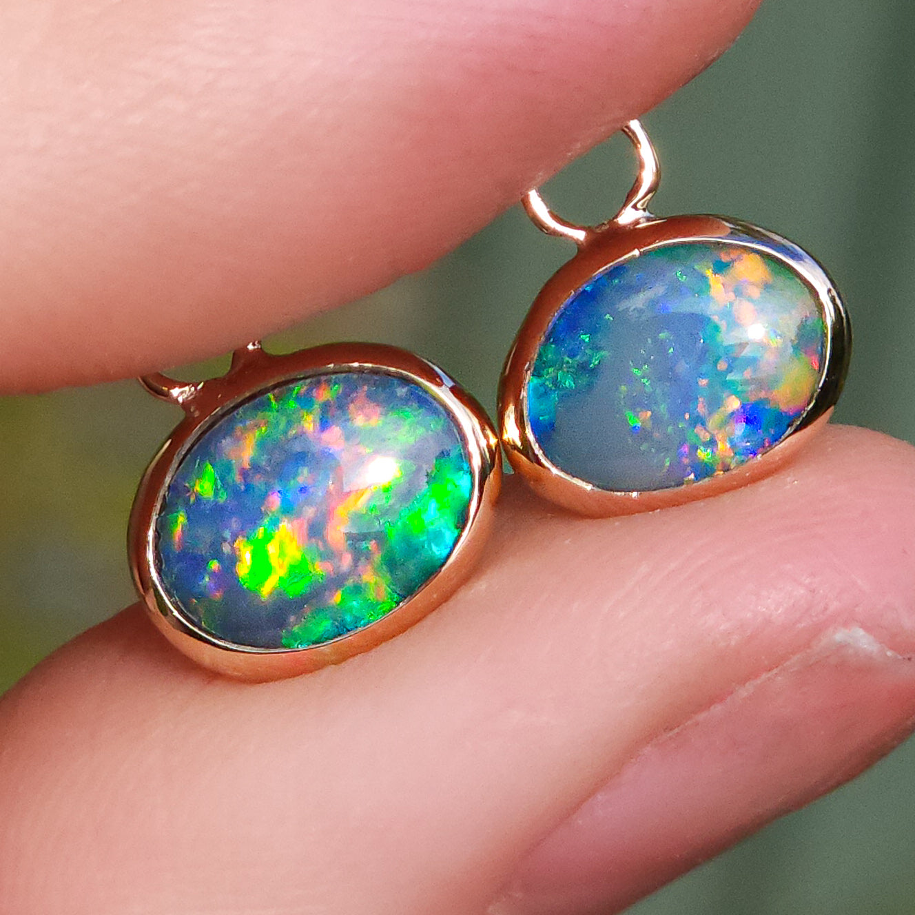 14K Gold Australian Opal Hook Earrings / Rare Australian Opal doublet / Rainbow opals / Gold earrings / dainty charm earrings