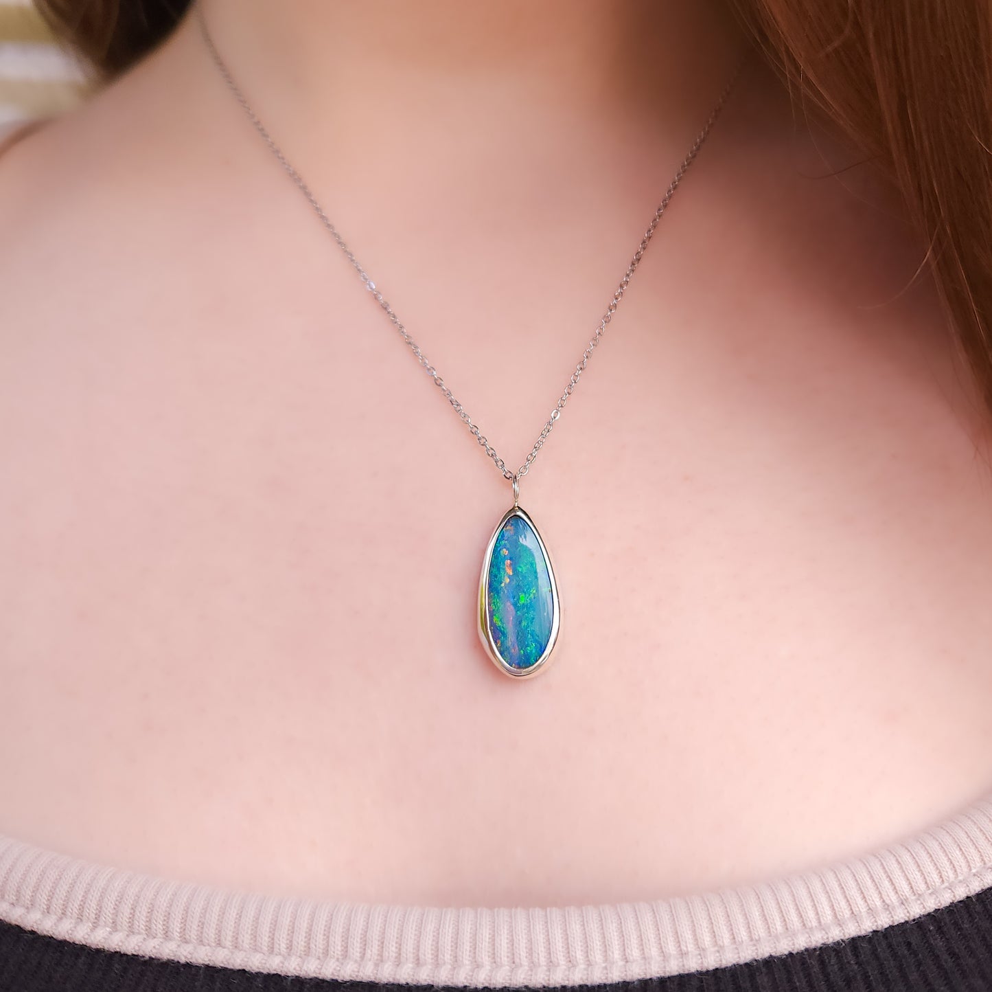 GRACE | Australian opal doublet necklace/ Coober Pedy opal/ Silver opal pendant/ minimalist jewelry