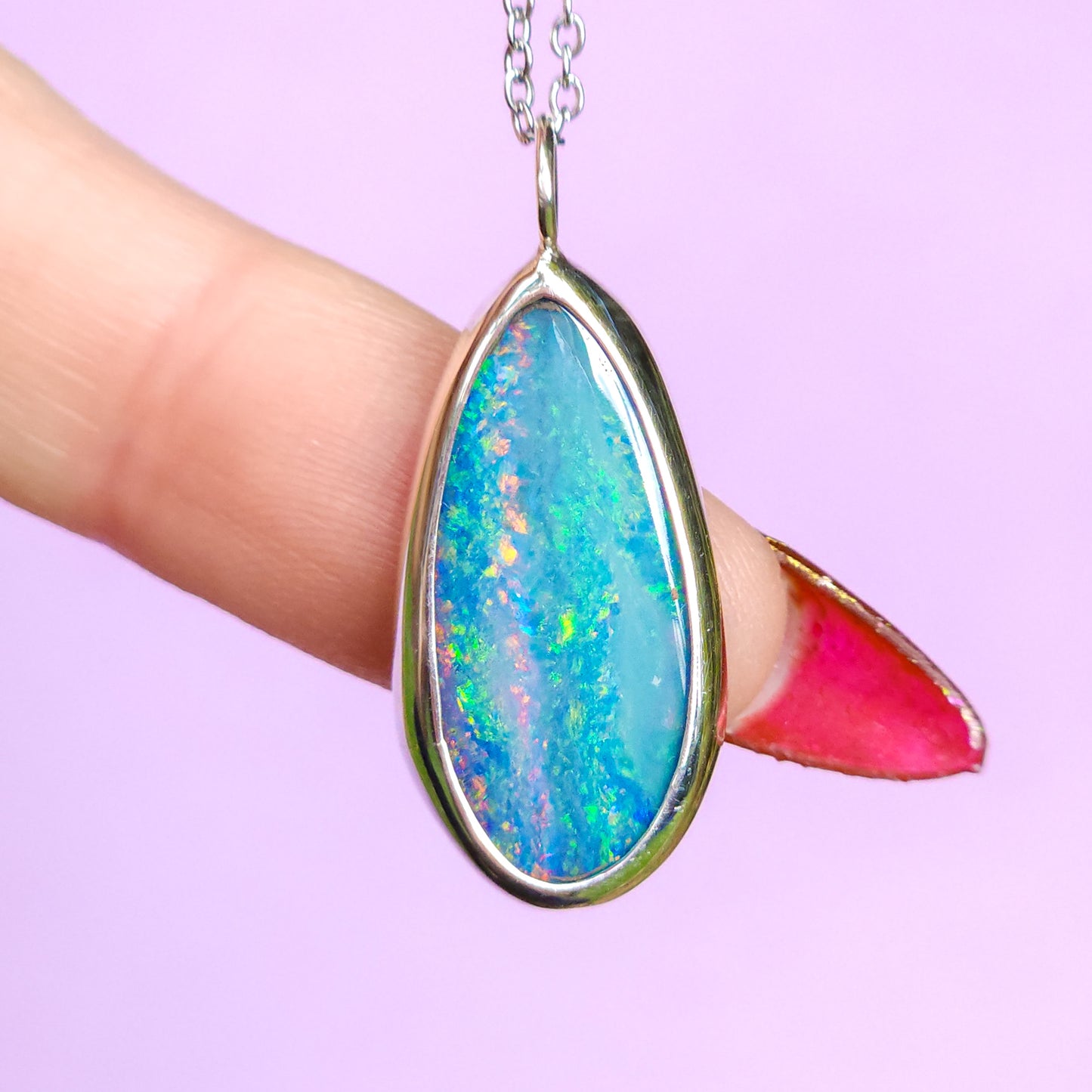 GRACE | Australian opal doublet necklace/ Coober Pedy opal/ Silver opal pendant/ minimalist jewelry