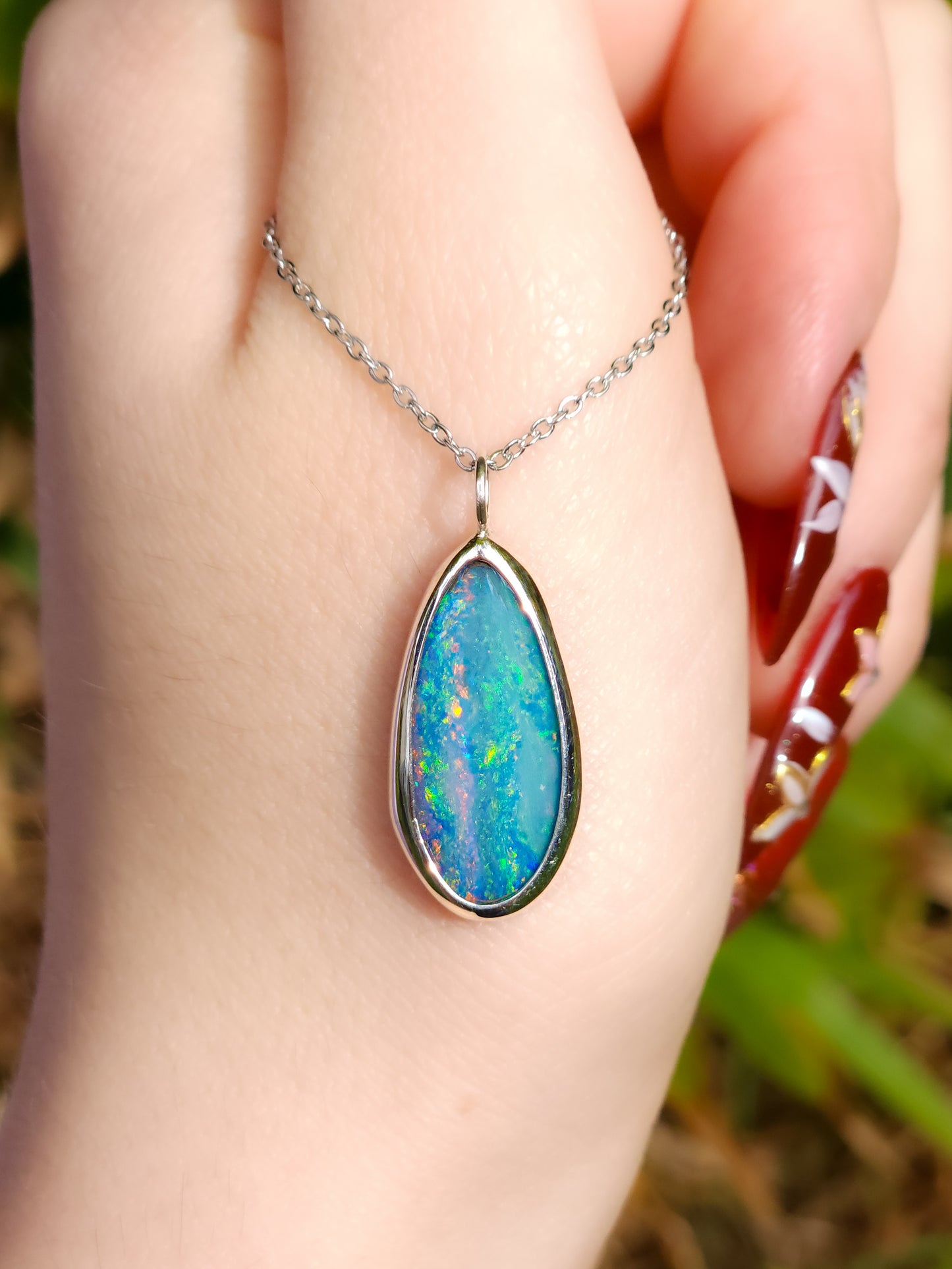 GRACE | Australian opal doublet necklace/ Coober Pedy opal/ Silver opal pendant/ minimalist jewelry