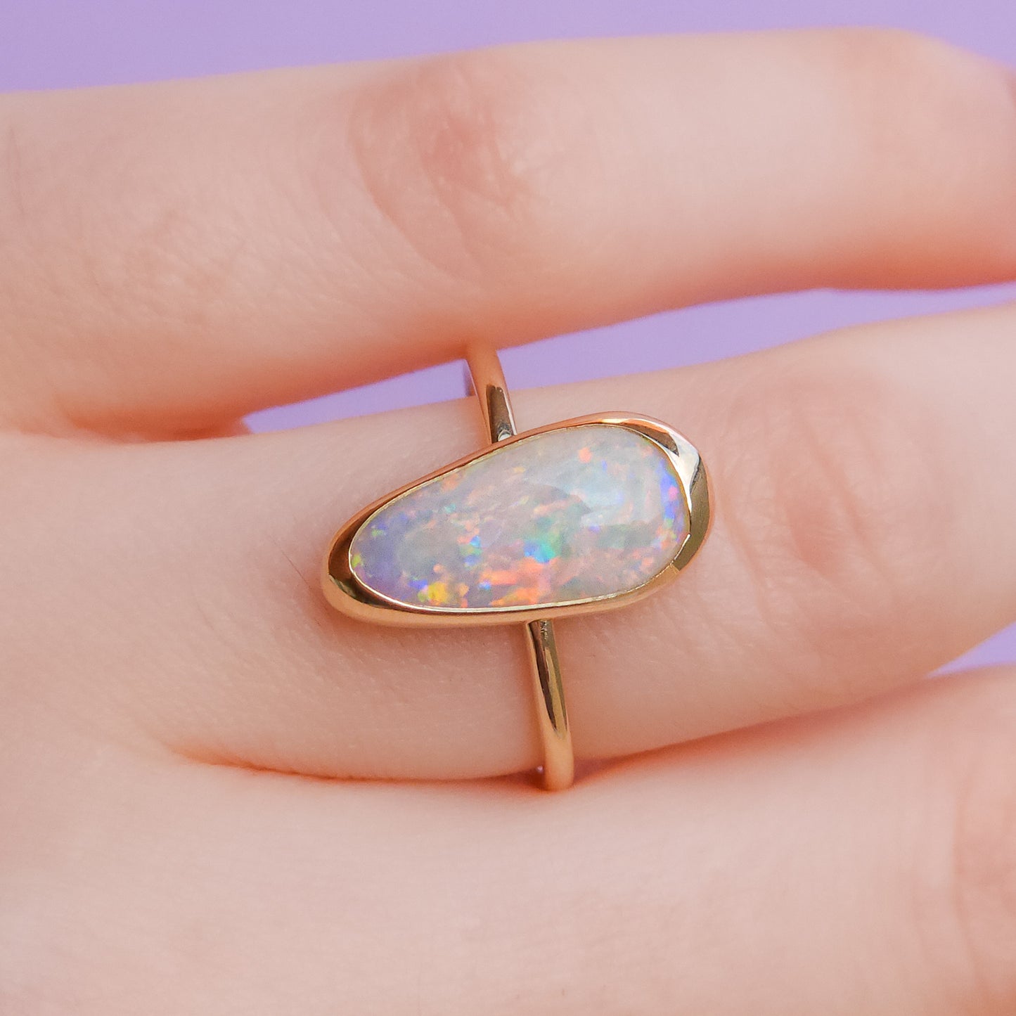 14K Gold Solid Coober Pedy Opal Ring/ 2.25 carat white opal / solid opal ring/ Gold statement ring / dainty ring