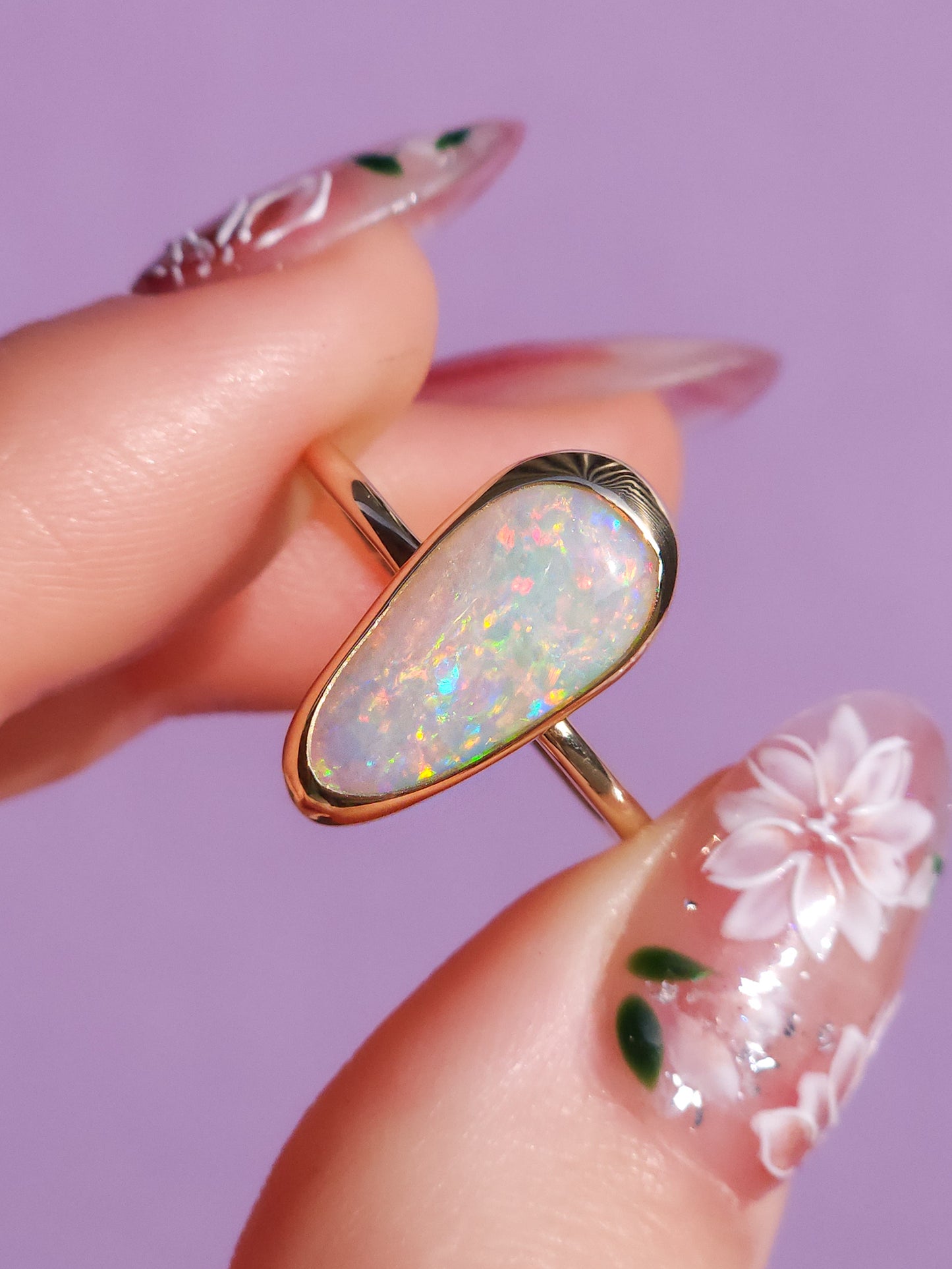 14K Gold Solid Coober Pedy Opal Ring/ 2.25 carat white opal / solid opal ring/ Gold statement ring / dainty ring
