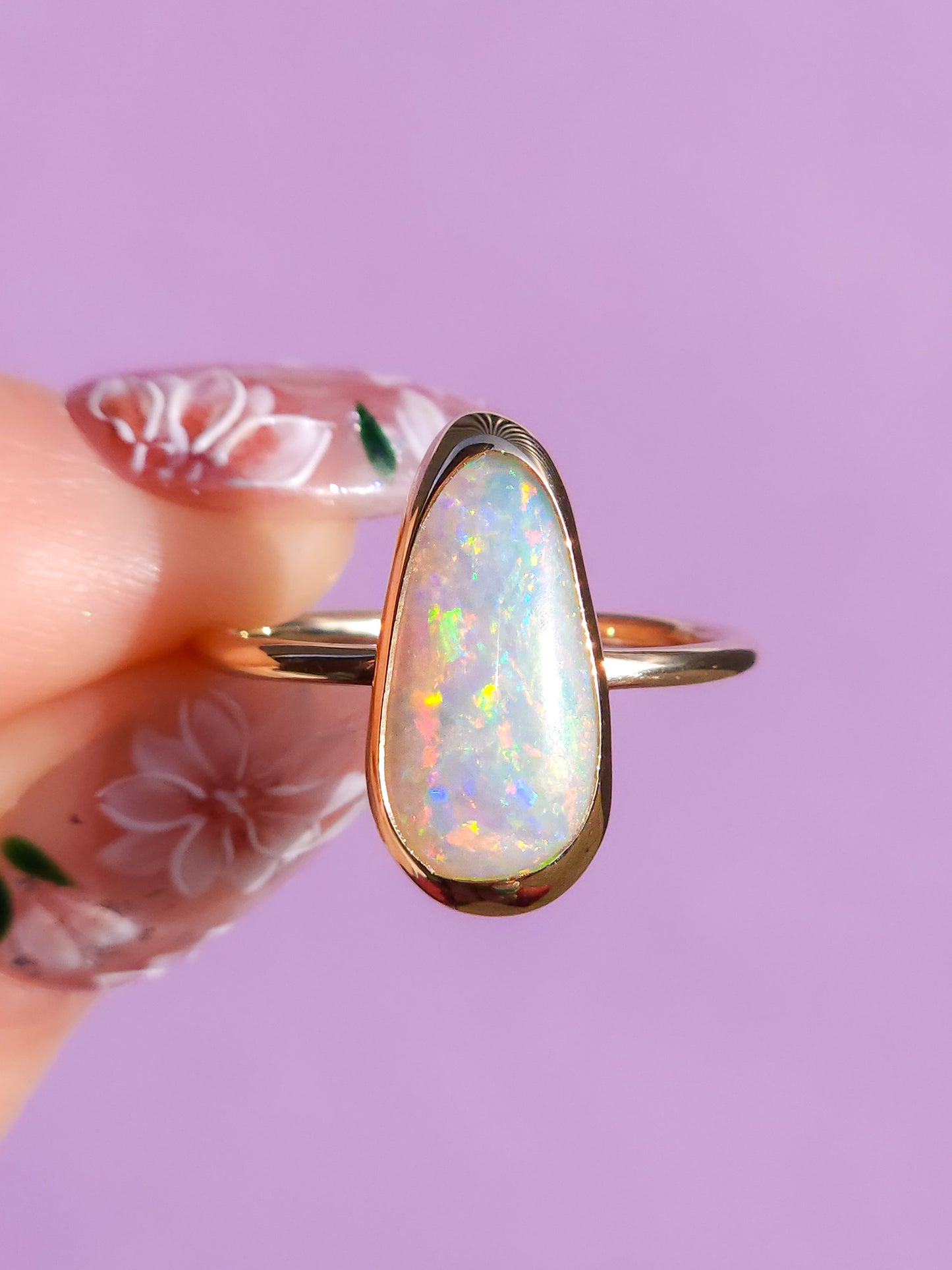 14K Gold Solid Coober Pedy Opal Ring/ 2.25 carat white opal / solid opal ring/ Gold statement ring / dainty ring