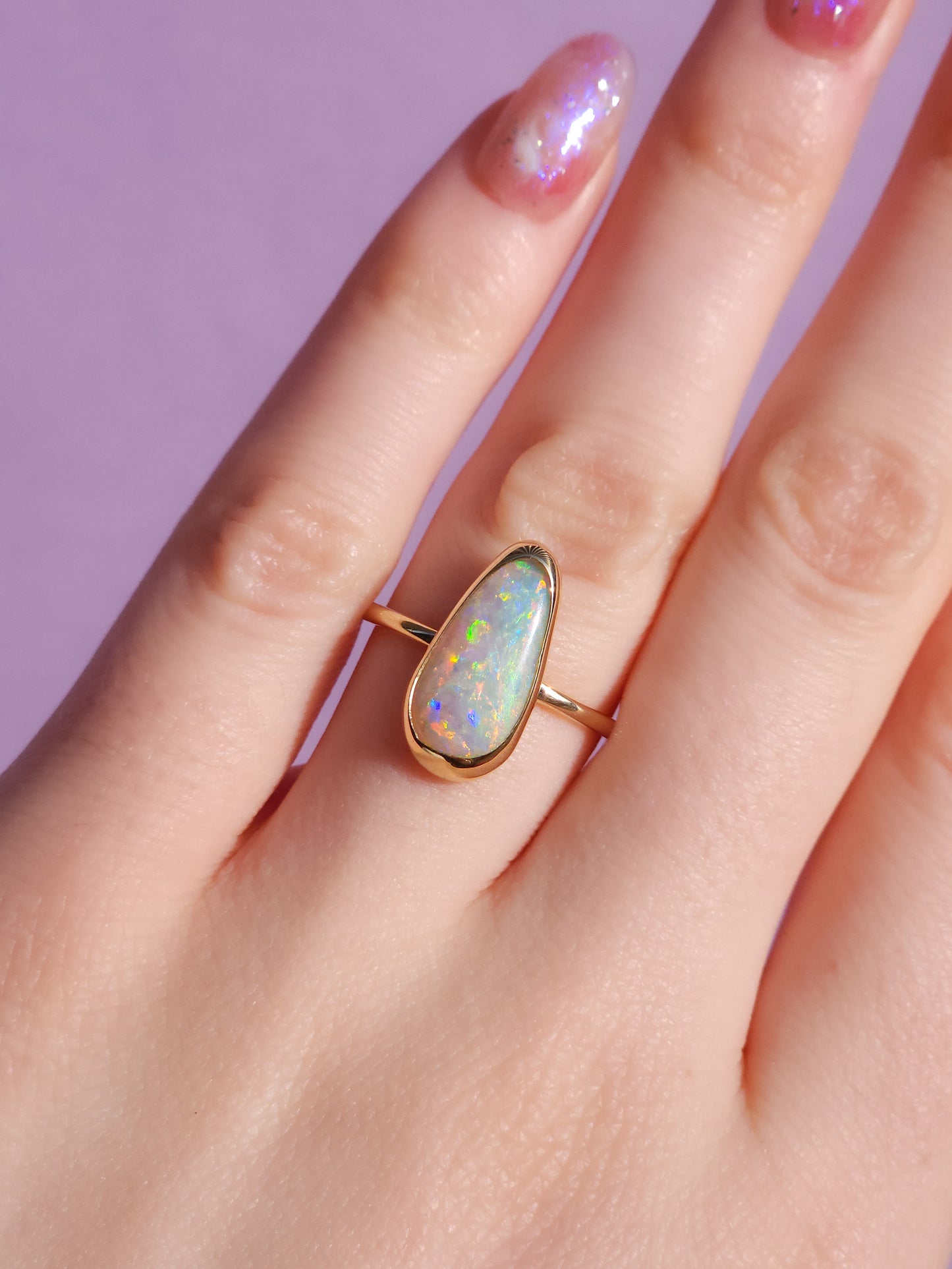 14K Gold Solid Coober Pedy Opal Ring/ 2.25 carat white opal / solid opal ring/ Gold statement ring / dainty ring