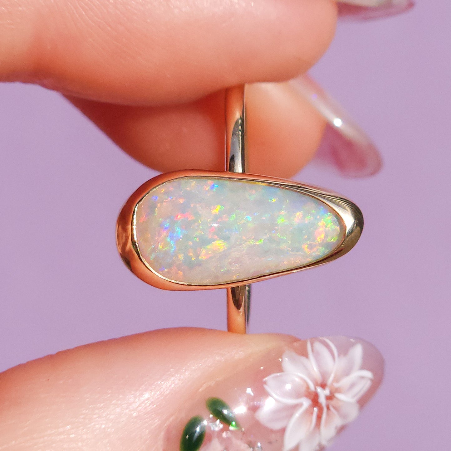 14K Gold Solid Coober Pedy Opal Ring/ 2.25 carat white opal / solid opal ring/ Gold statement ring / dainty ring