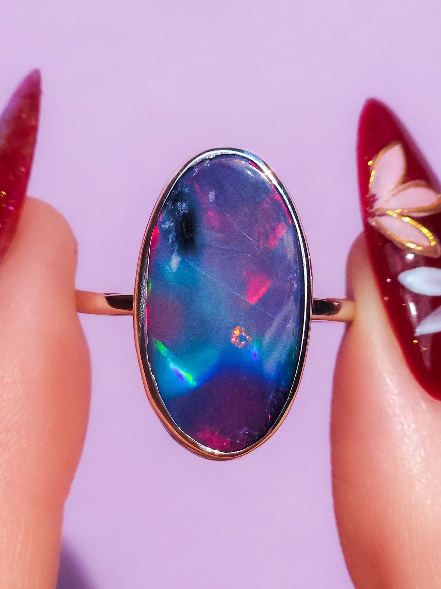 Red Australian opal doublet ring / Choose your Size / Coober Pedy Opal / Statement ring / Fine Jewelry / red opal ring
