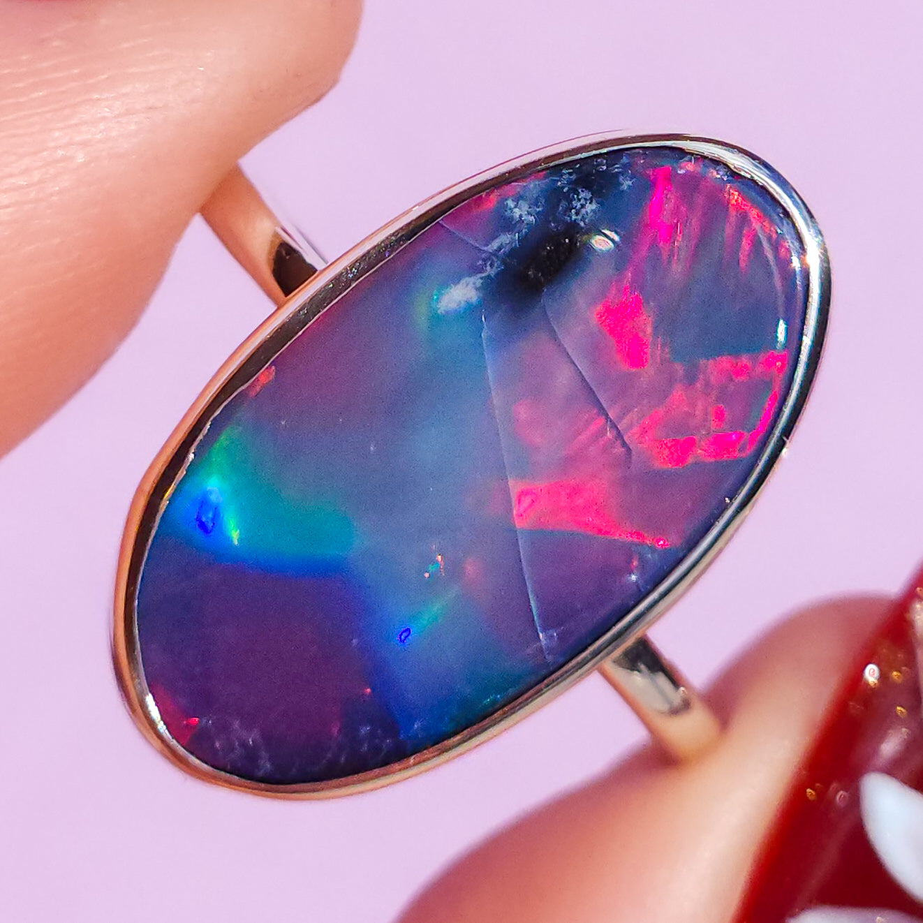 Red Australian opal doublet ring / Choose your Size / Coober Pedy Opal / Statement ring / Fine Jewelry / red opal ring