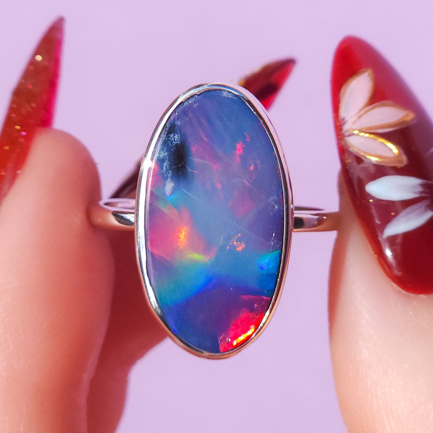 Red Australian opal doublet ring / Choose your Size / Coober Pedy Opal / Statement ring / Fine Jewelry / red opal ring