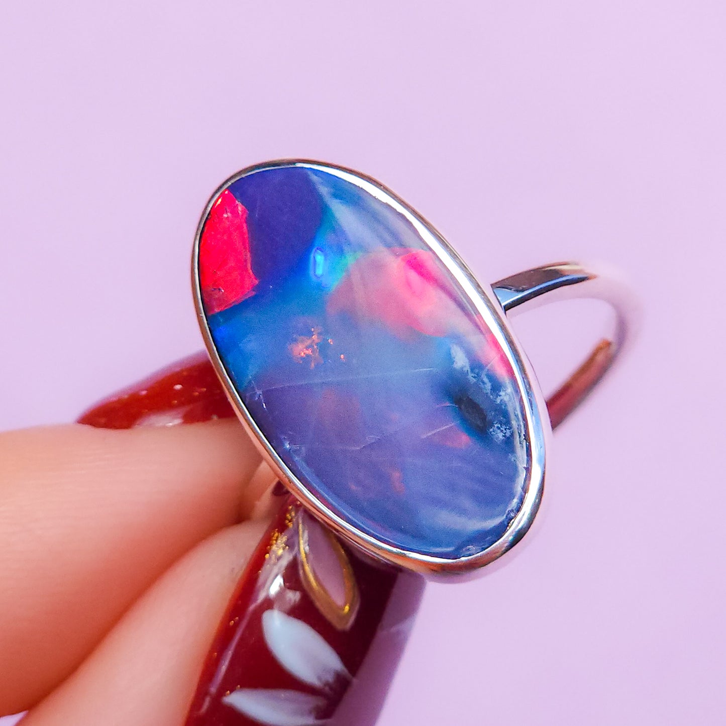 Red Australian opal doublet ring / Choose your Size / Coober Pedy Opal / Statement ring / Fine Jewelry / red opal ring