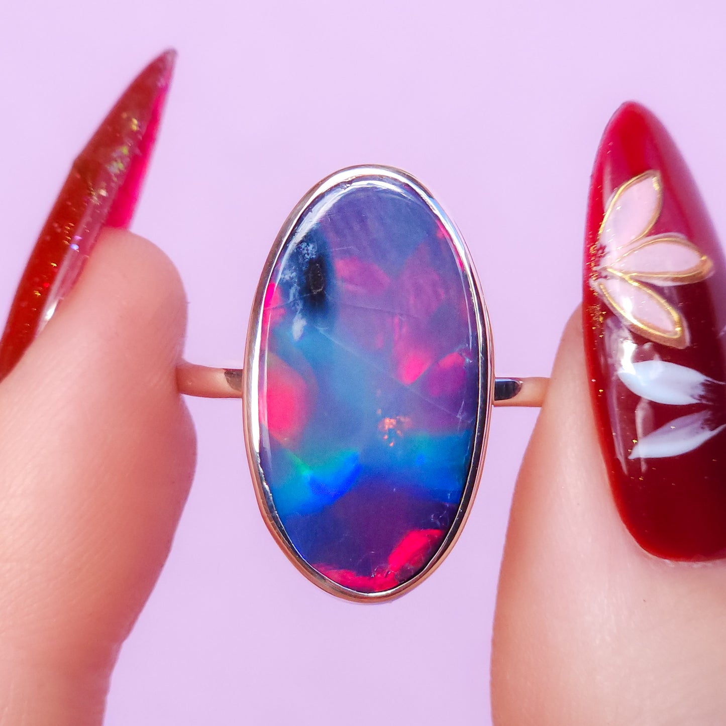 Red Australian opal doublet ring / Choose your Size / Coober Pedy Opal / Statement ring / Fine Jewelry / red opal ring
