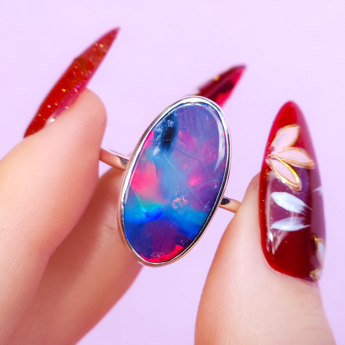 Red Australian opal doublet ring / Choose your Size / Coober Pedy Opal / Statement ring / Fine Jewelry / red opal ring
