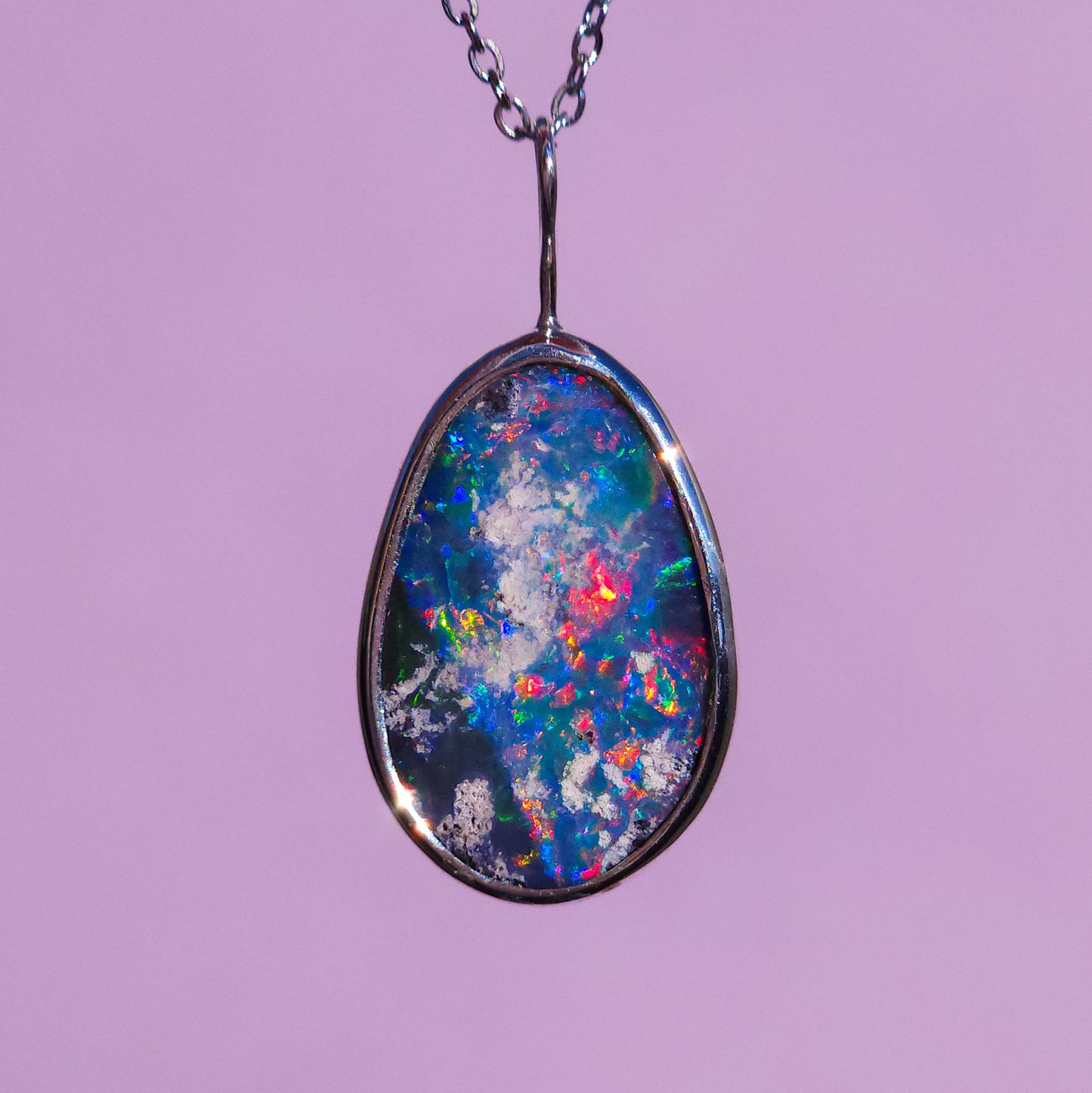RAINBOW | Australian opal doublet pendant / 925 Silver / Coober Pedy/ statement necklace / solid silver / rainbow opal