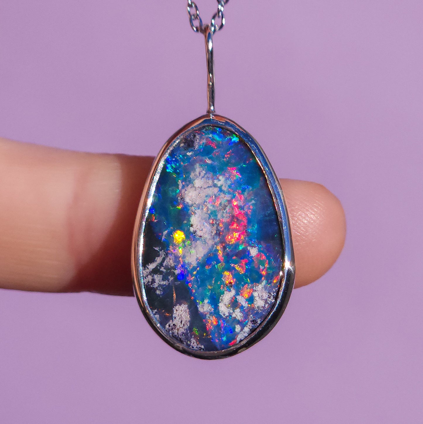 RAINBOW | Australian opal doublet pendant / 925 Silver / Coober Pedy/ statement necklace / solid silver / rainbow opal