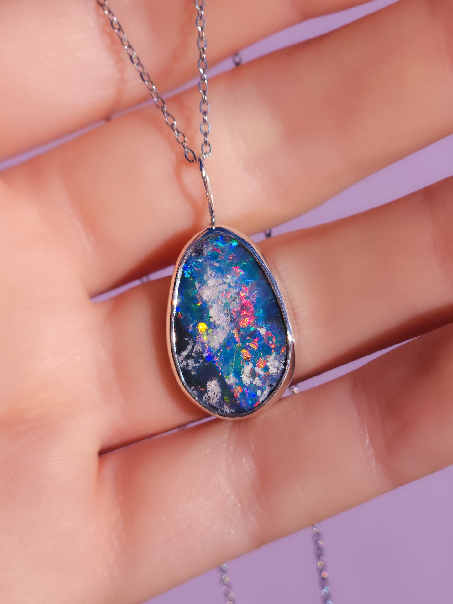 RAINBOW | Australian opal doublet pendant / 925 Silver / Coober Pedy/ statement necklace / solid silver / rainbow opal