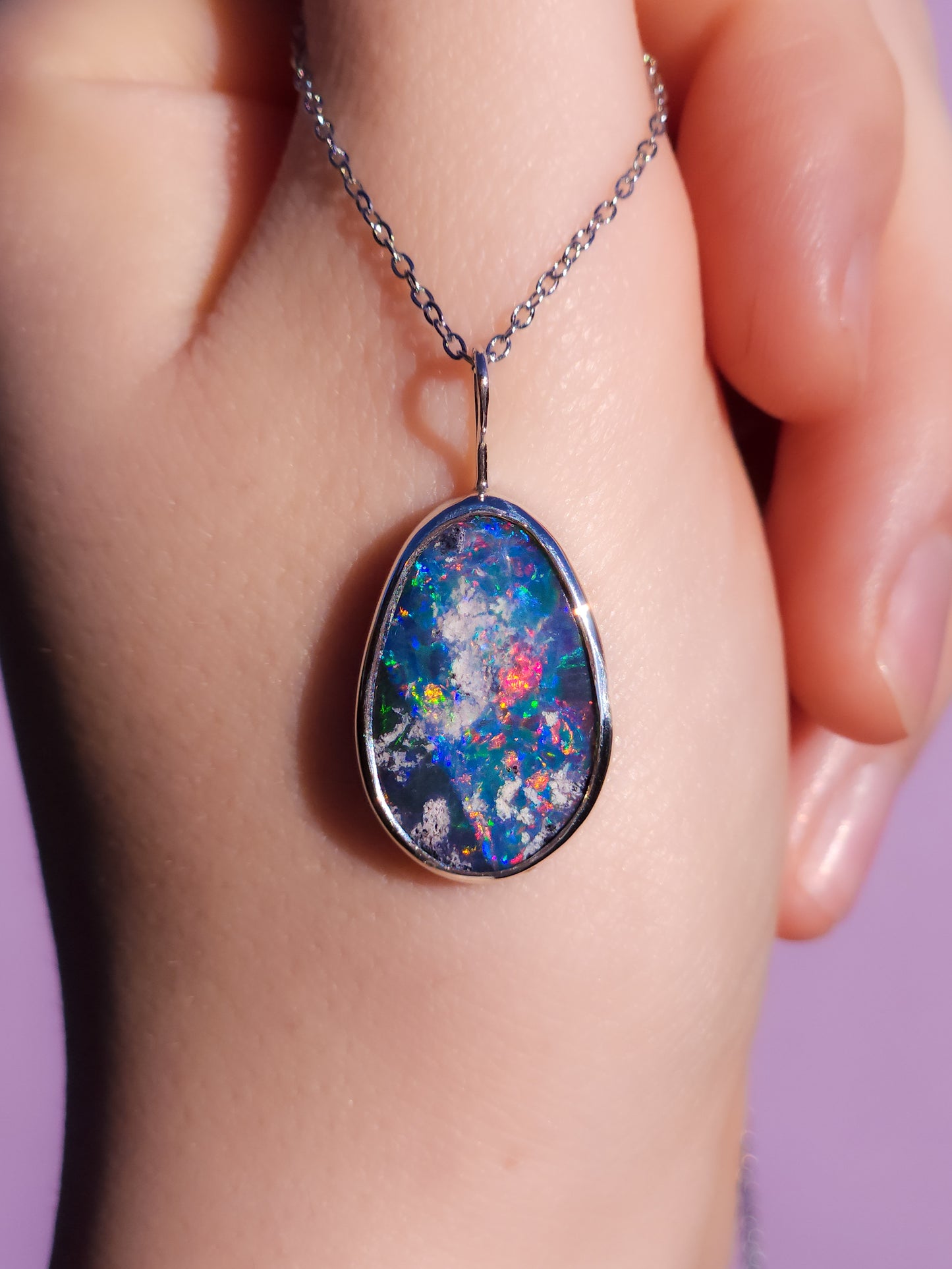 RAINBOW | Australian opal doublet pendant / 925 Silver / Coober Pedy/ statement necklace / solid silver / rainbow opal