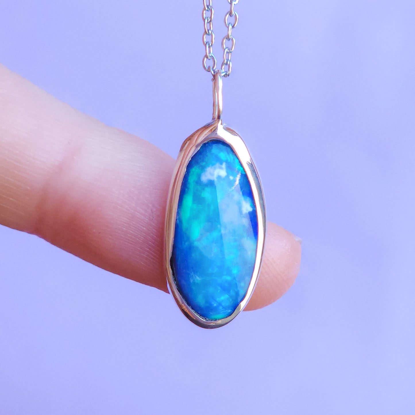 ADORE | Bright Blue opal pendant / Coober Pedy Opal necklace / Australian opal doublet / statement necklace / dainty charm