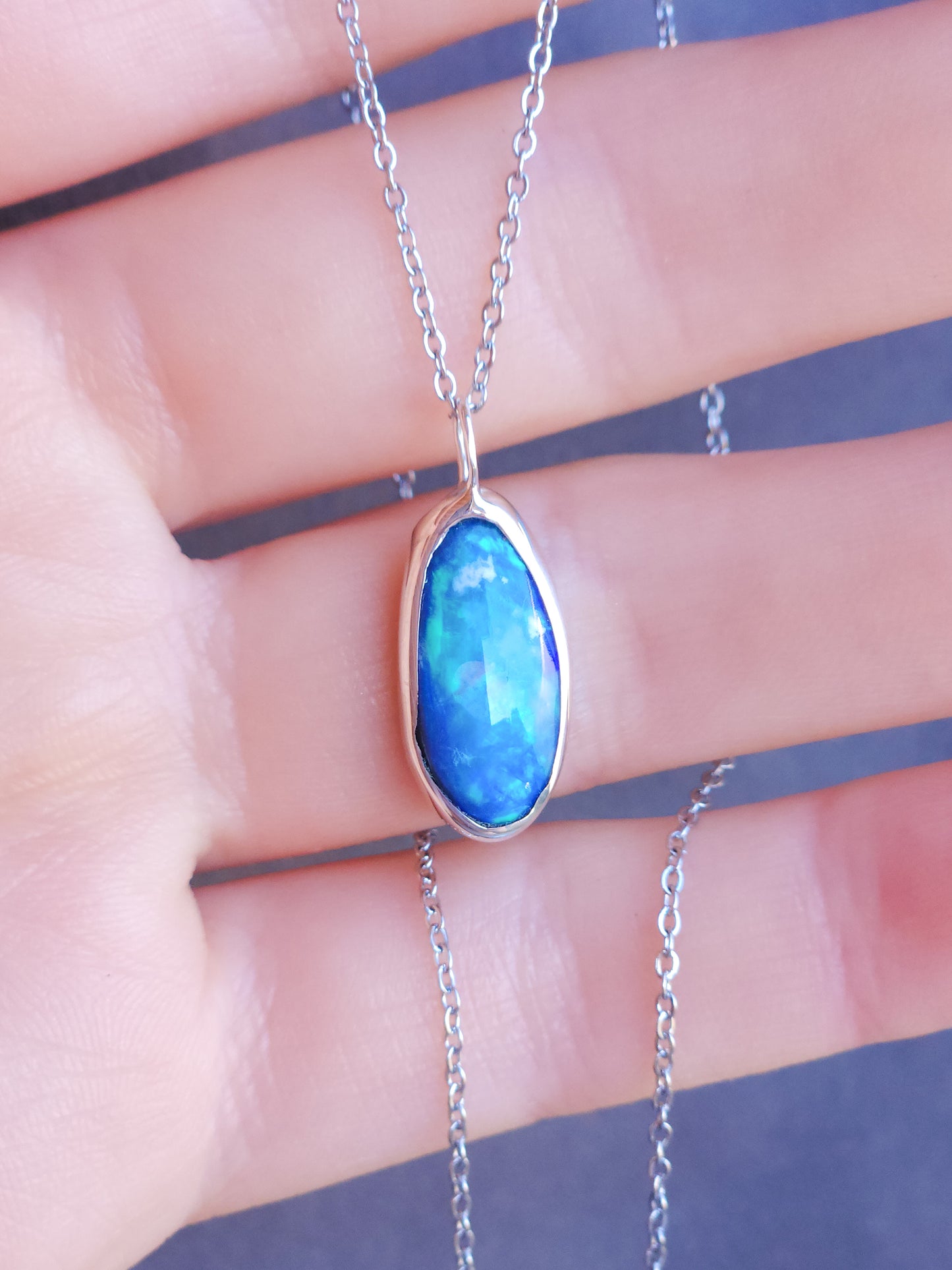 ADORE | Bright Blue opal pendant / Coober Pedy Opal necklace / Australian opal doublet / statement necklace / dainty charm