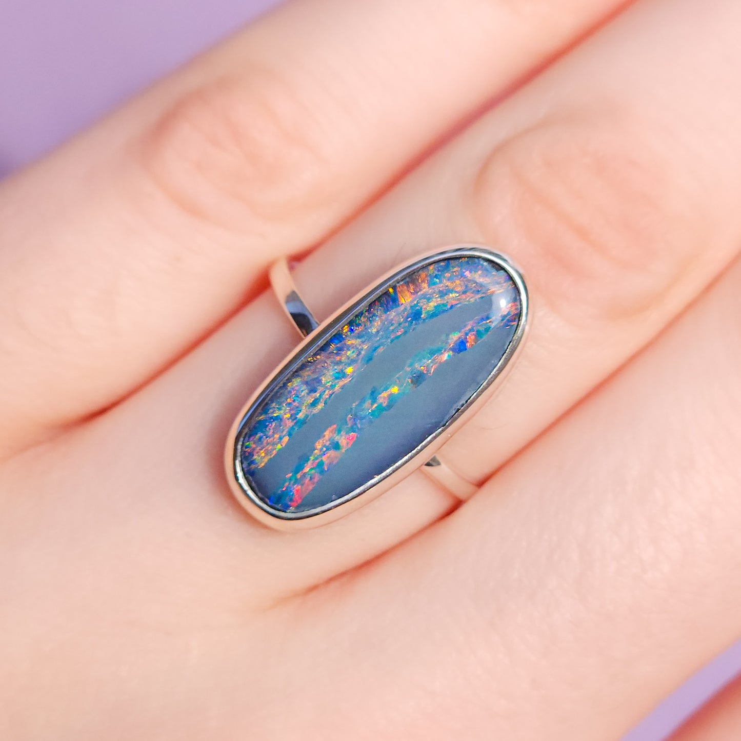 ROSELLA | Australian opal doublet ring / Free Sizing / Coober Pedy Opal / 925 solid silver / Fine Jewelry / statement ring