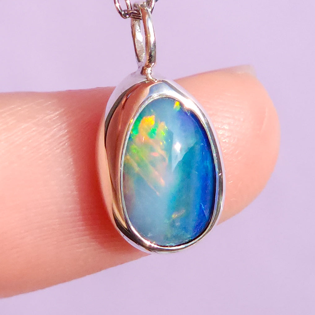 FIREFLY | Australian opal doublet pendant / Silver Opal necklace/ Coober Pedy opal/ minimalist jewelry / dainty charm