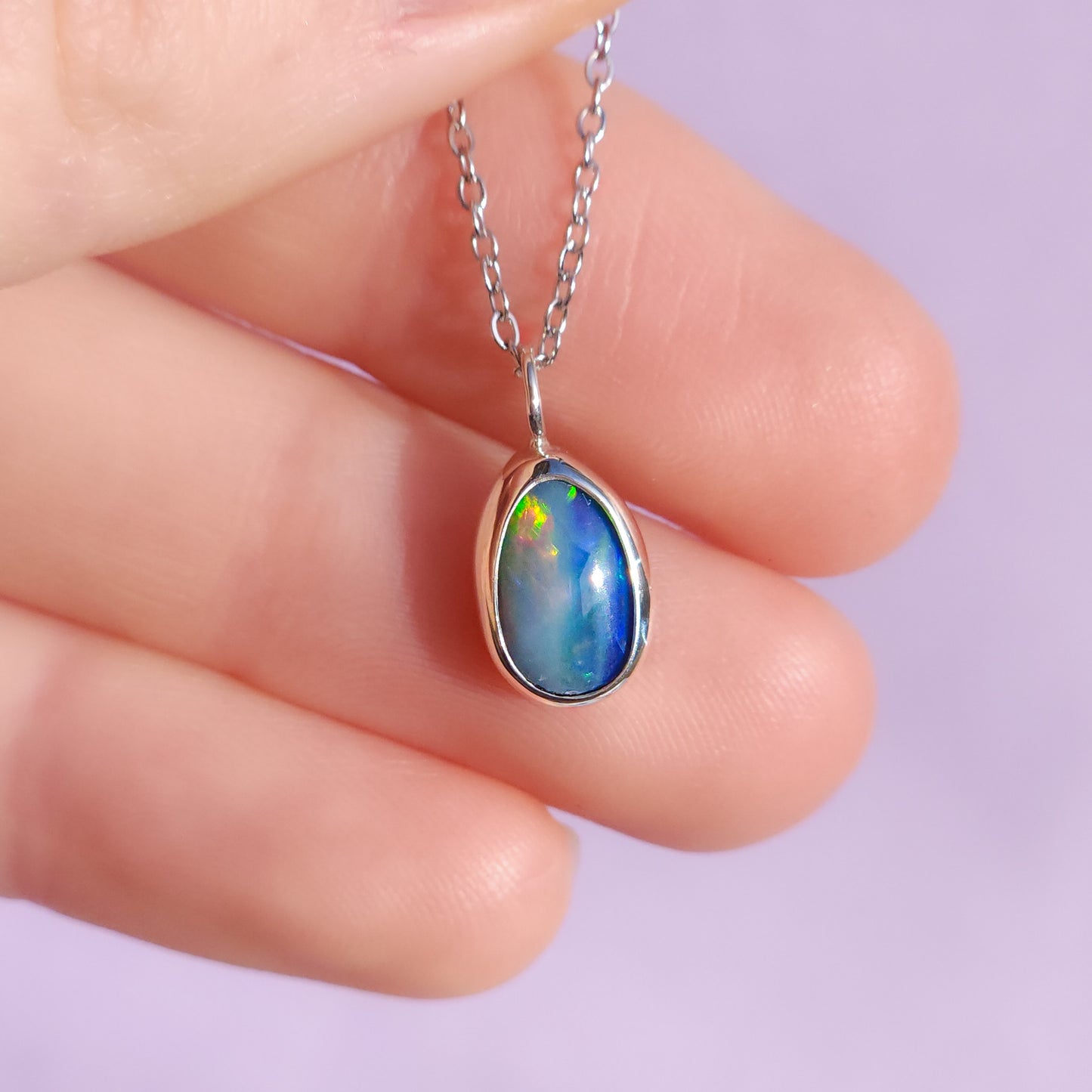 FIREFLY | Australian opal doublet pendant / Silver Opal necklace/ Coober Pedy opal/ minimalist jewelry / dainty charm