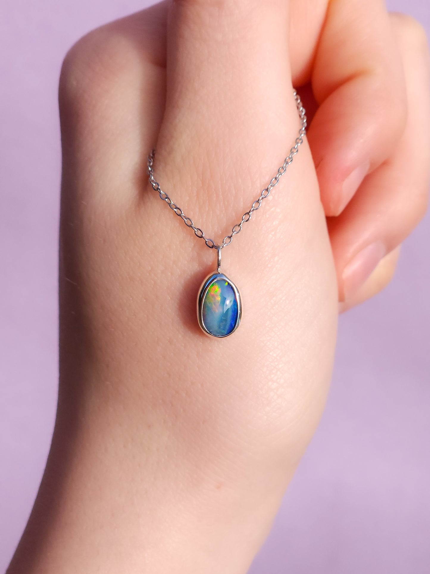 FIREFLY | Australian opal doublet pendant / Silver Opal necklace/ Coober Pedy opal/ minimalist jewelry / dainty charm