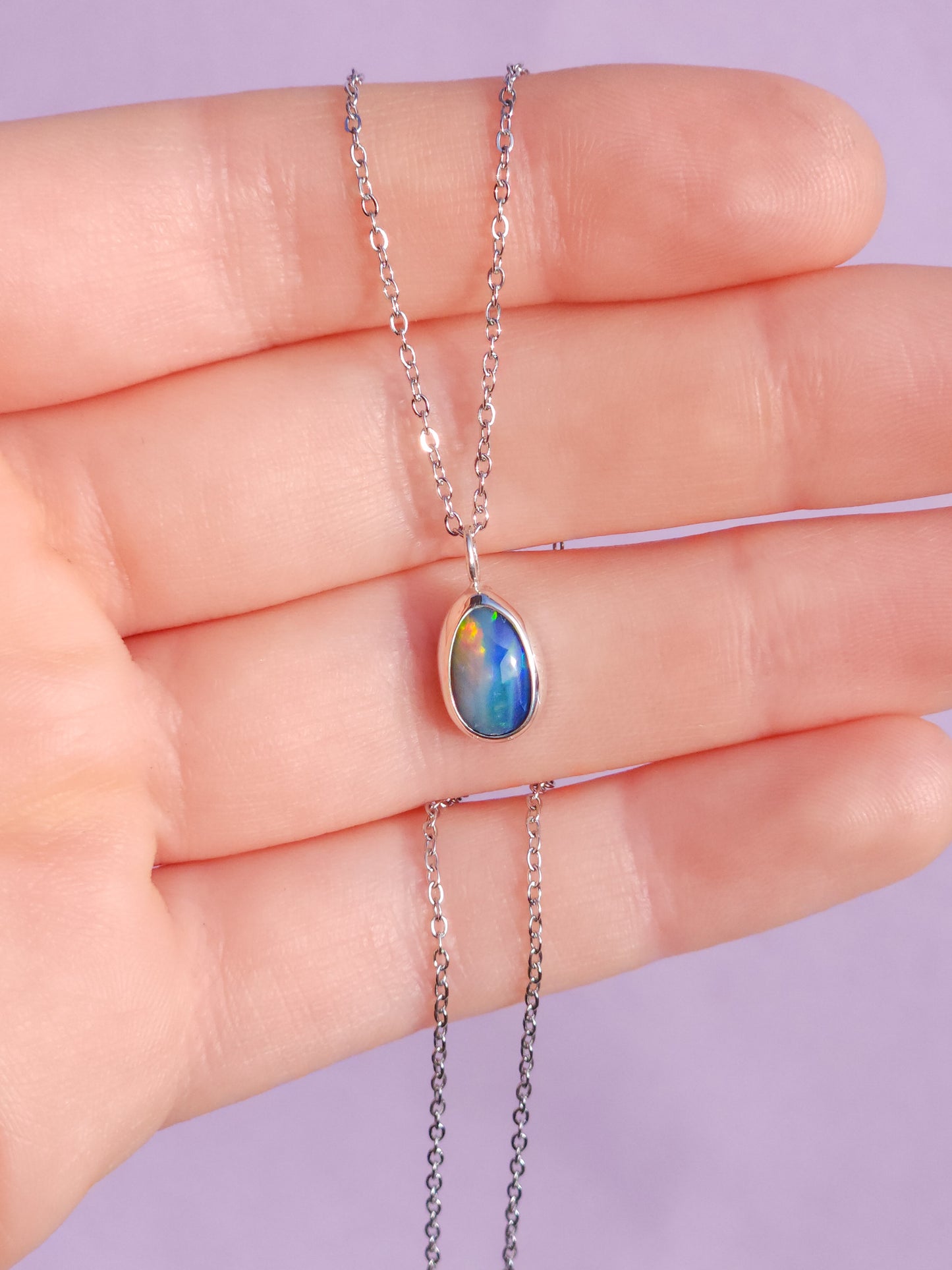 FIREFLY | Australian opal doublet pendant / Silver Opal necklace/ Coober Pedy opal/ minimalist jewelry / dainty charm