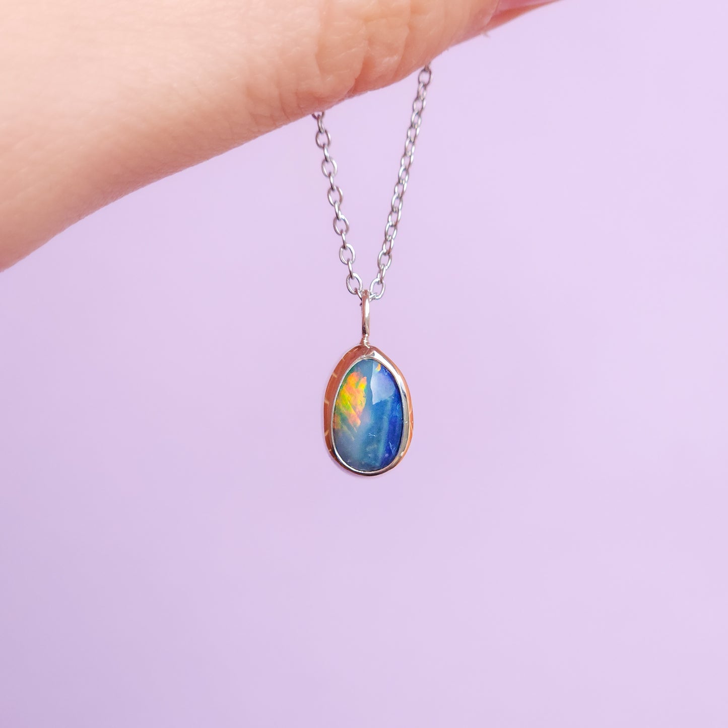 FIREFLY | Australian opal doublet pendant / Silver Opal necklace/ Coober Pedy opal/ minimalist jewelry / dainty charm