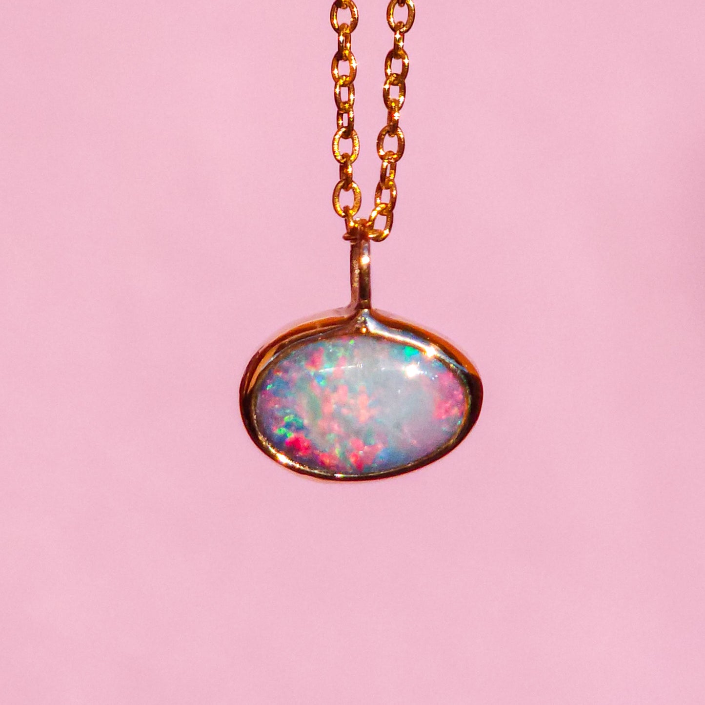 PINK BLOSSOM | 14K Gold Coober Pedy opal doublet necklace/ crystal opal/ minimalist jewelry/ opal jewellery/ opale/ pink fire opal