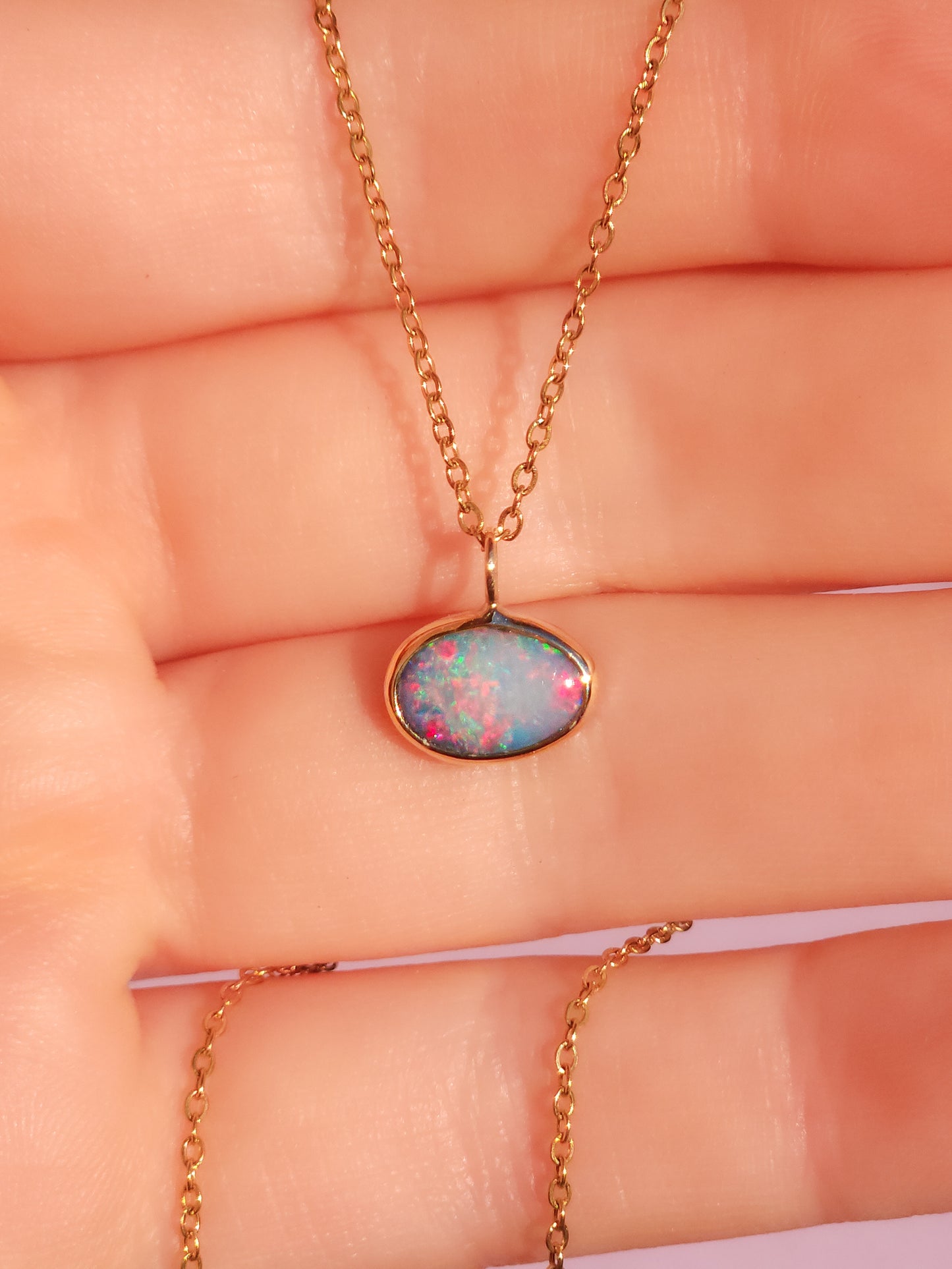 PINK BLOSSOM | 14K Gold Coober Pedy opal doublet necklace/ crystal opal/ minimalist jewelry/ opal jewellery/ opale/ pink fire opal