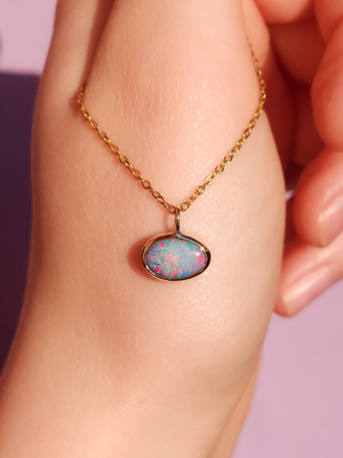 PINK BLOSSOM | 14K Gold Coober Pedy opal doublet necklace/ crystal opal/ minimalist jewelry/ opal jewellery/ opale/ pink fire opal