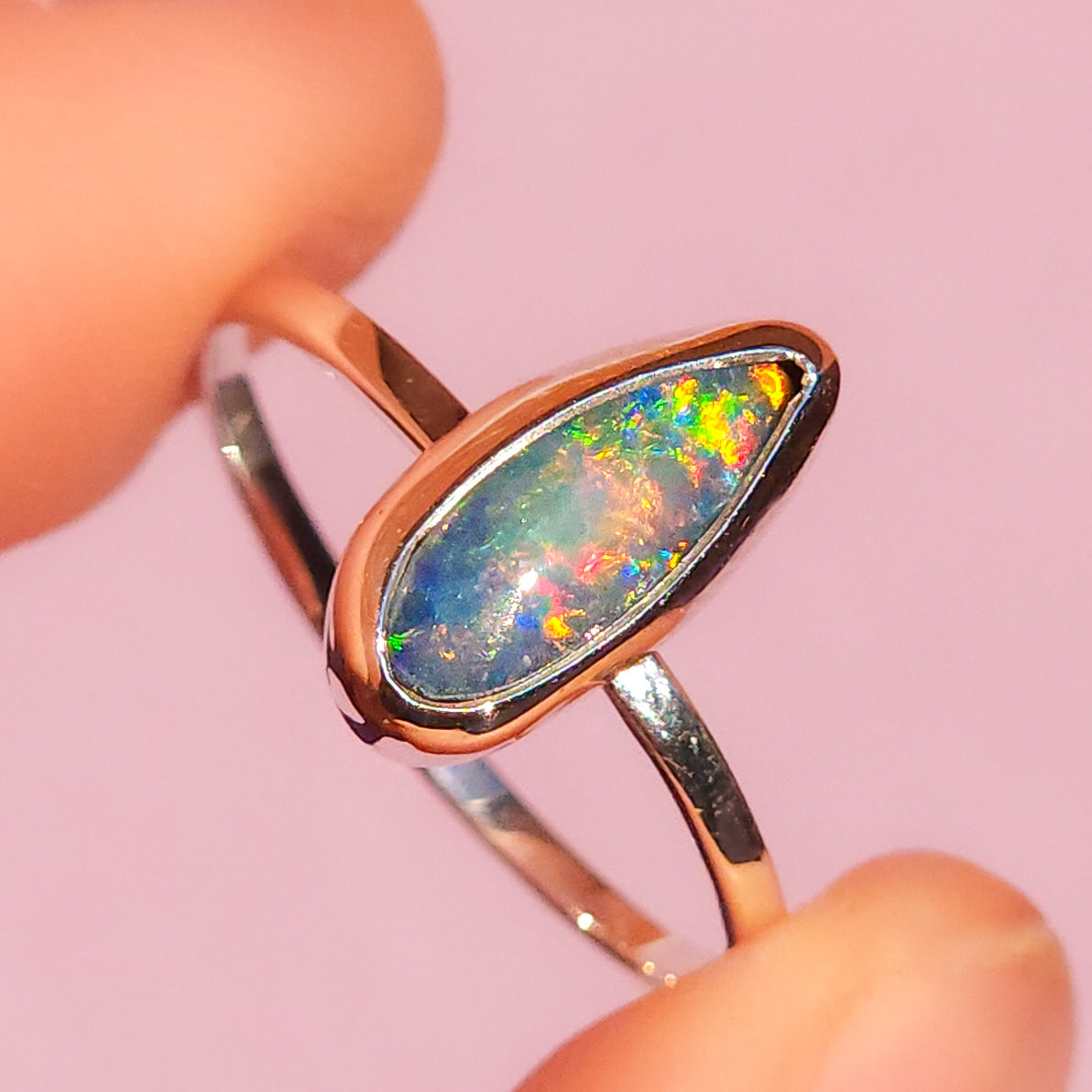 FEATHER | Australian opal doublet ring / Free Sizing / Coober Pedy Opal / 925 solid silver / Dainty ring