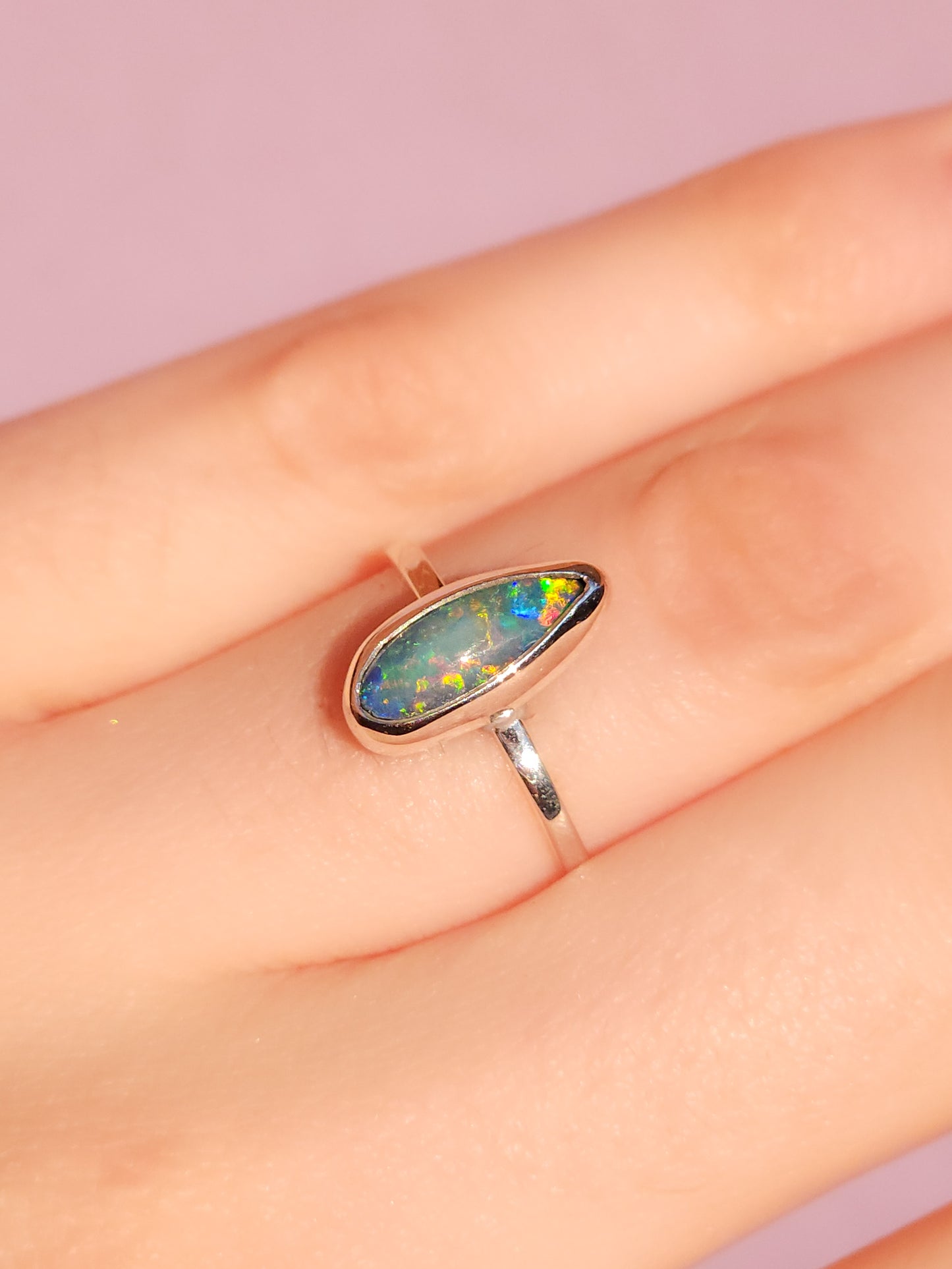 FEATHER | Australian opal doublet ring / Free Sizing / Coober Pedy Opal / 925 solid silver / Dainty ring