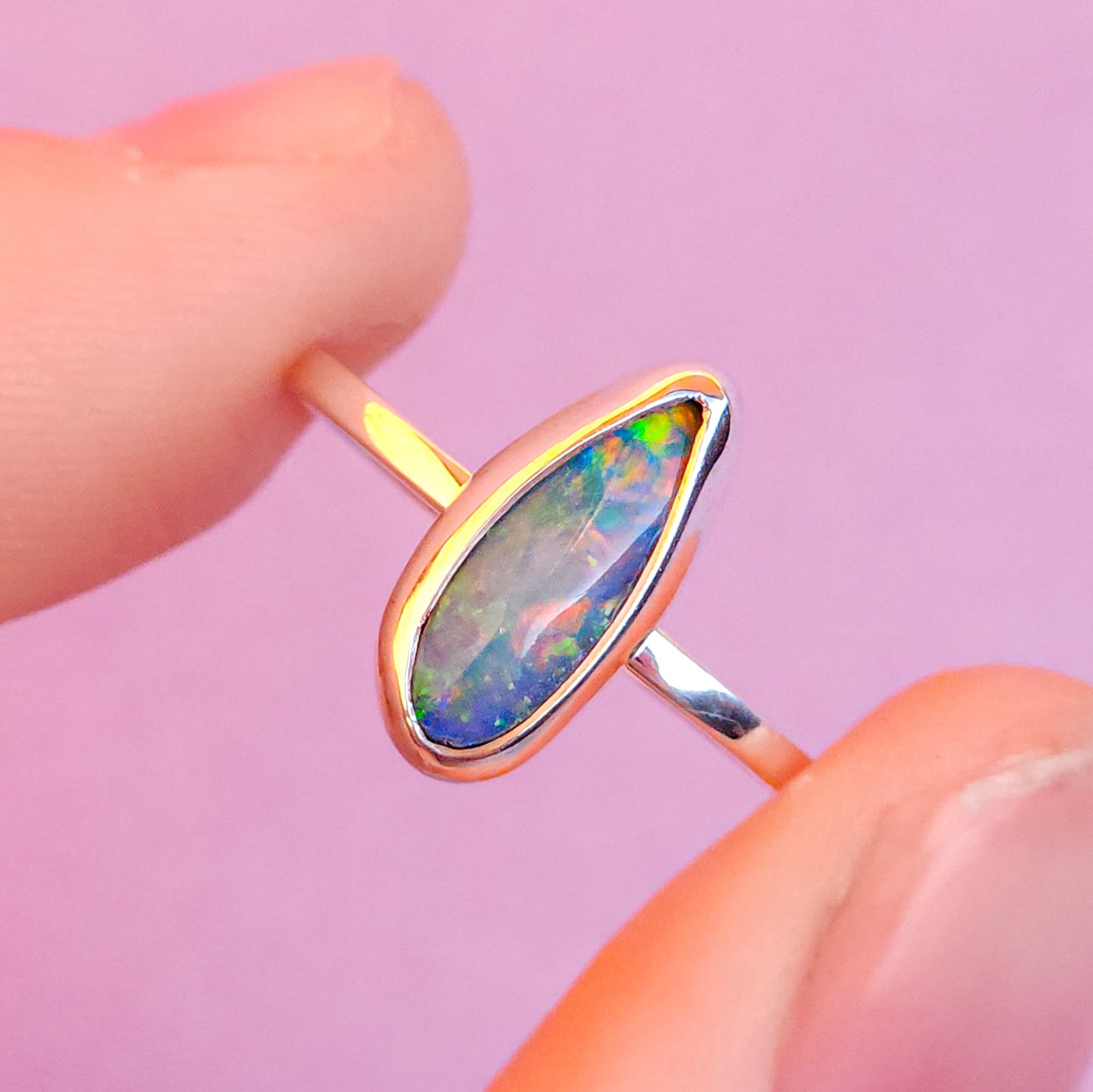 FEATHER | Australian opal doublet ring / Free Sizing / Coober Pedy Opal / 925 solid silver / Dainty ring