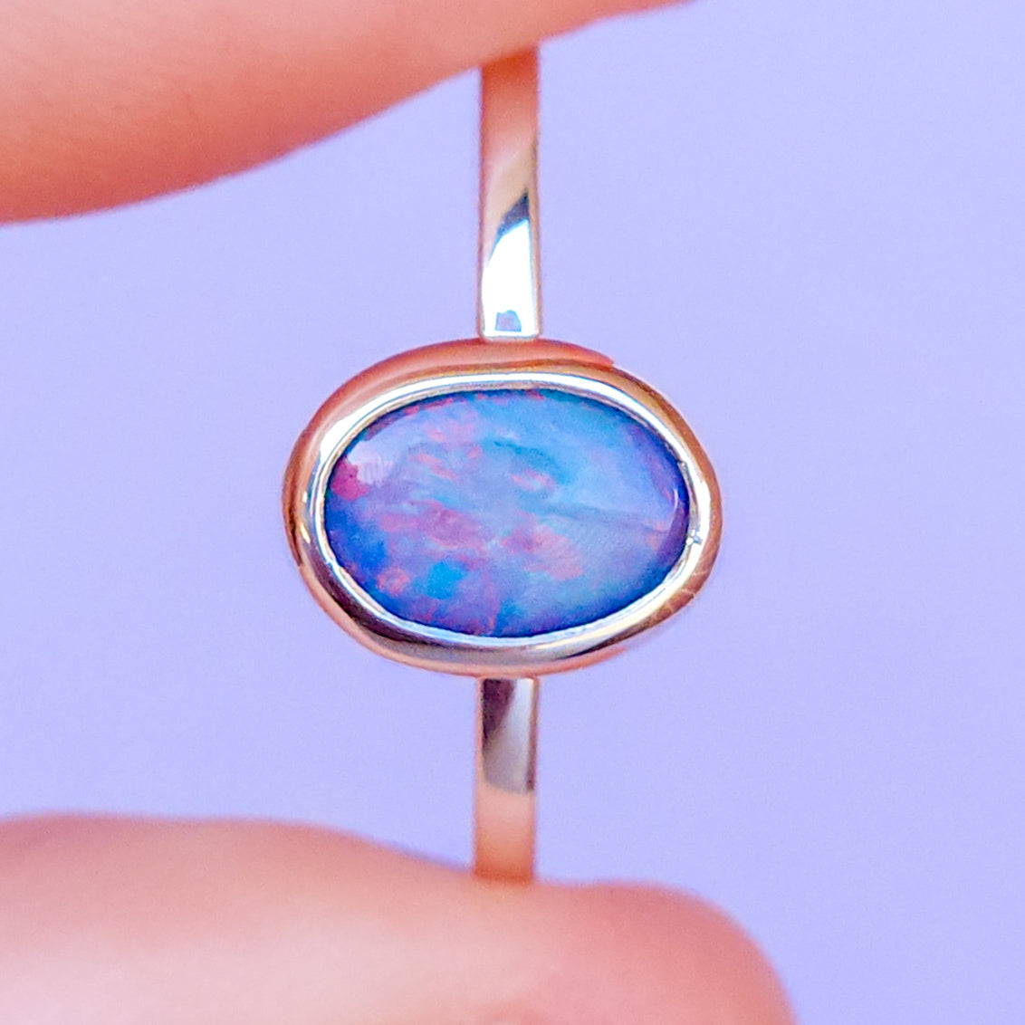 ROSIE | Australian opal doublet ring / Free Sizing / Coober Pedy Opal / 925 solid silver / Dainty ring / Pink opal ring