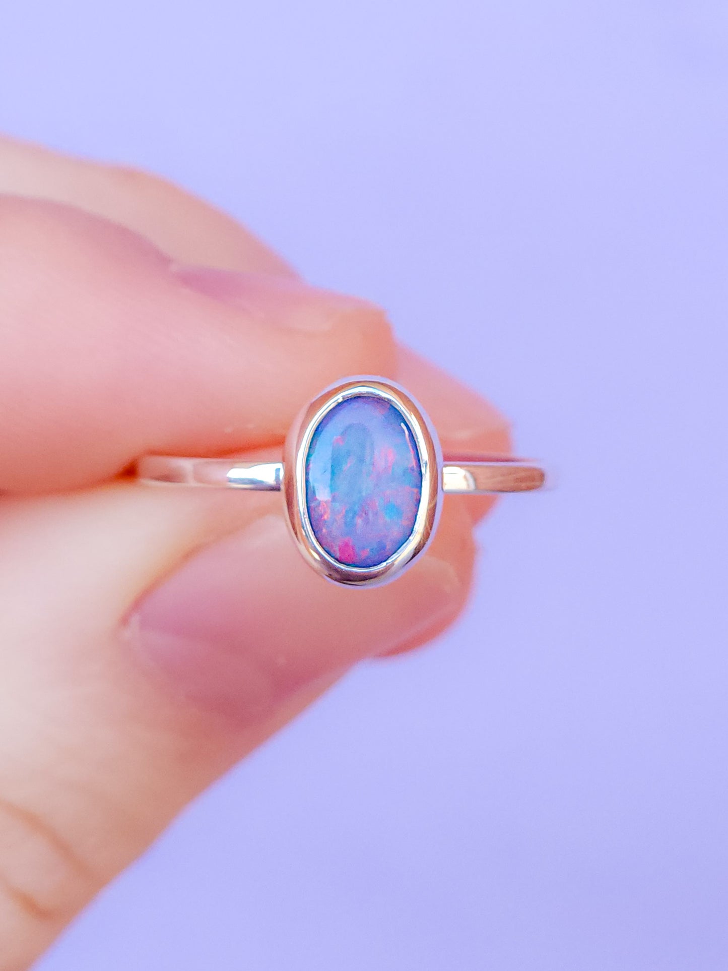 ROSIE | Australian opal doublet ring / Free Sizing / Coober Pedy Opal / 925 solid silver / Dainty ring / Pink opal ring
