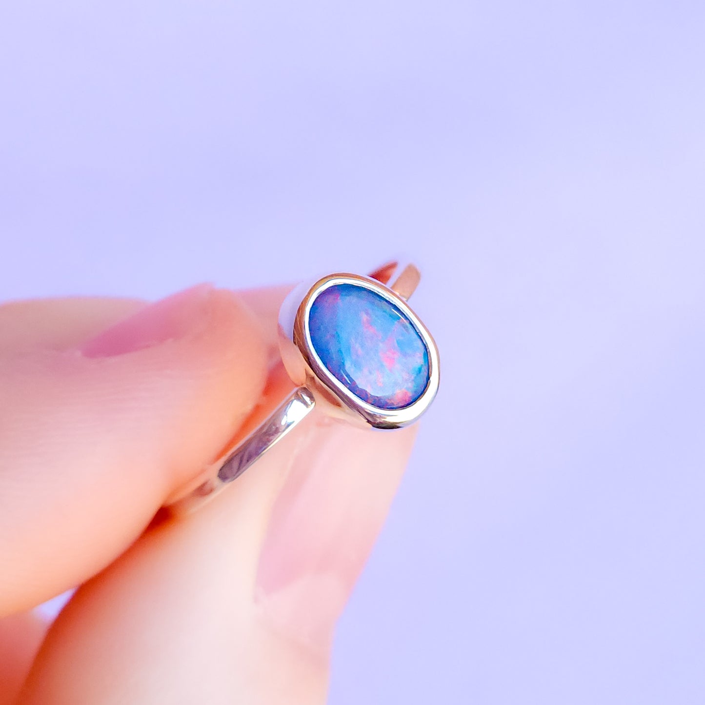 ROSIE | Australian opal doublet ring / Free Sizing / Coober Pedy Opal / 925 solid silver / Dainty ring / Pink opal ring