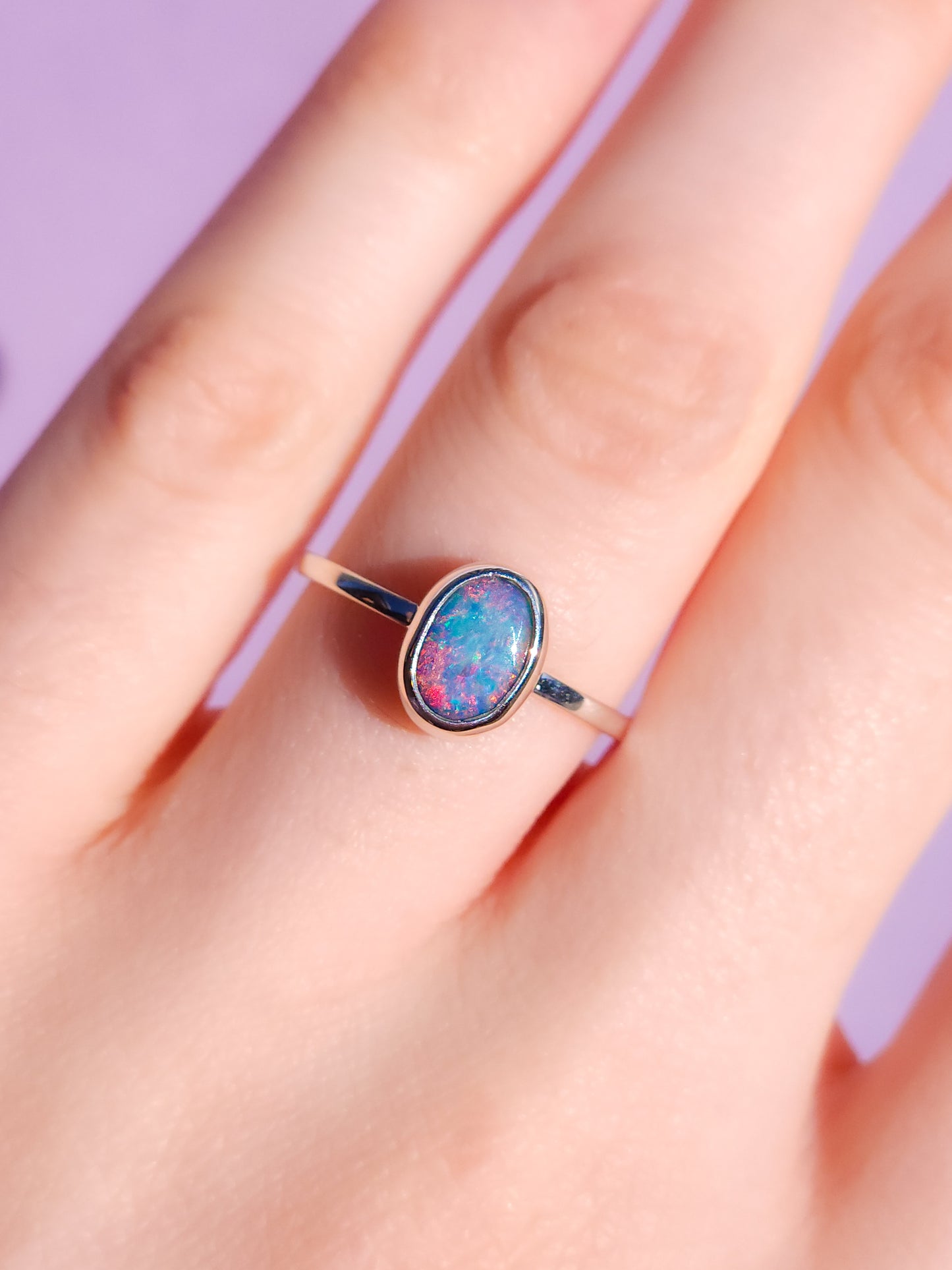 ROSIE | Australian opal doublet ring / Free Sizing / Coober Pedy Opal / 925 solid silver / Dainty ring / Pink opal ring