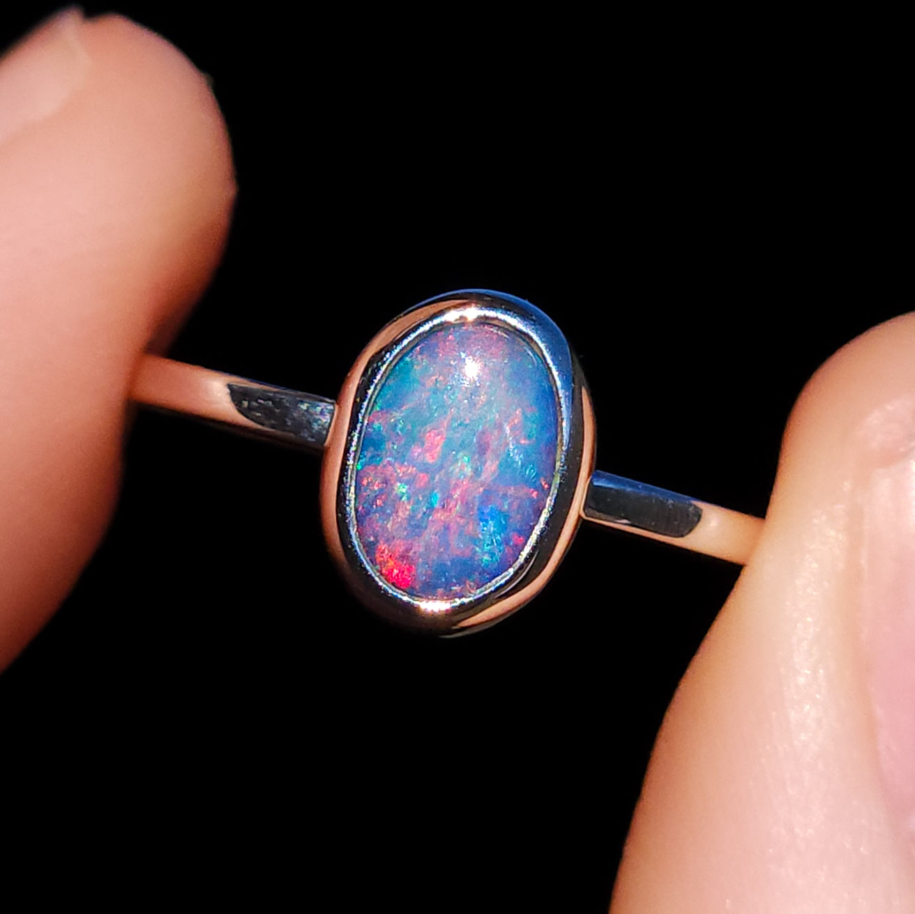ROSIE | Australian opal doublet ring / Free Sizing / Coober Pedy Opal / 925 solid silver / Dainty ring / Pink opal ring