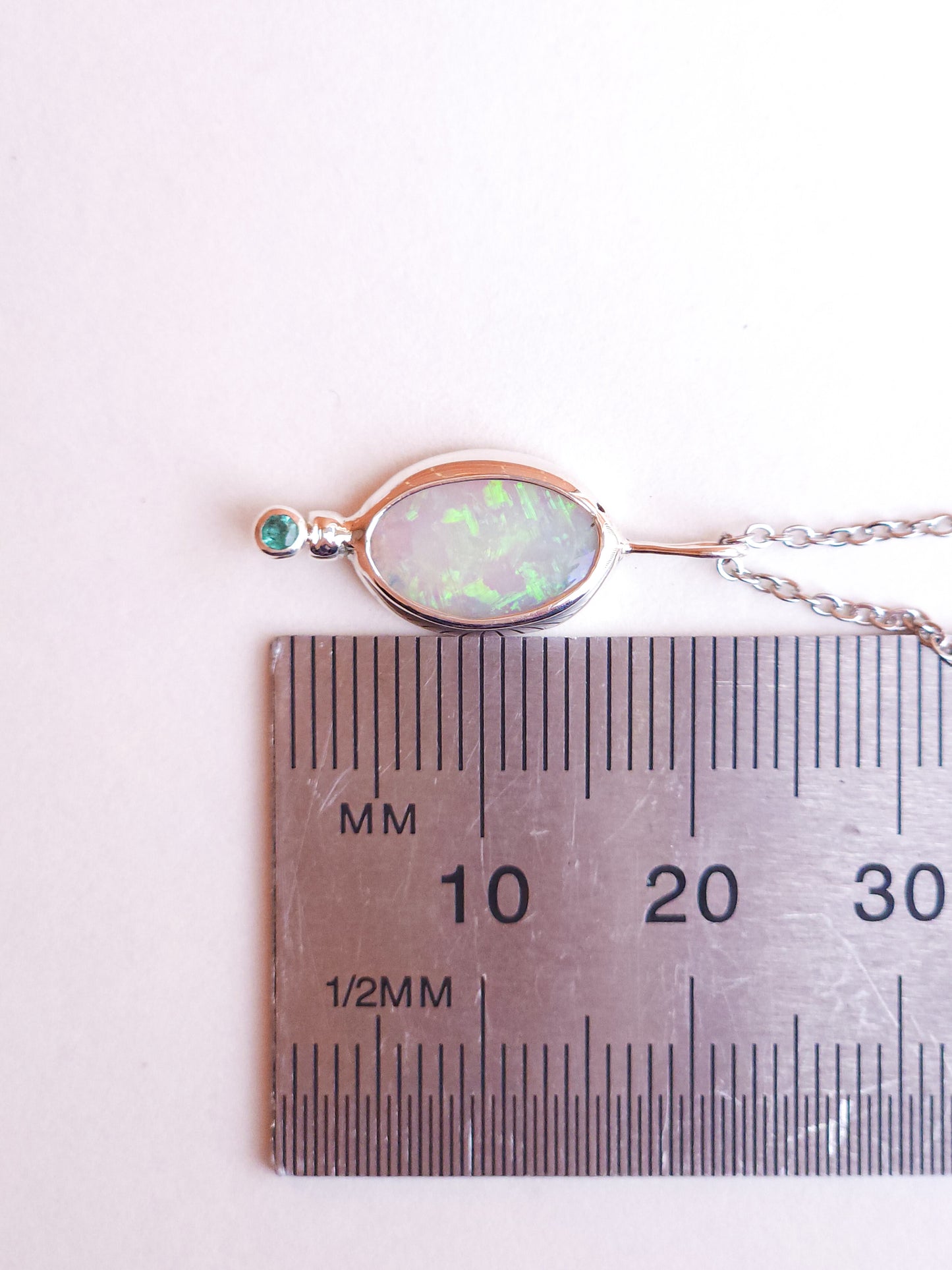 Solid Opal and Emerald Pendant / Australian Coober Pedy Opal/ solid crystal opal / Solid green opal / Emerald necklace