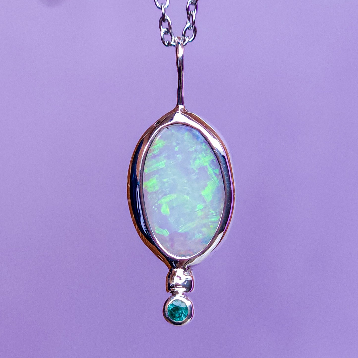 Solid Opal and Emerald Pendant / Australian Coober Pedy Opal/ solid crystal opal / Solid green opal / Emerald necklace