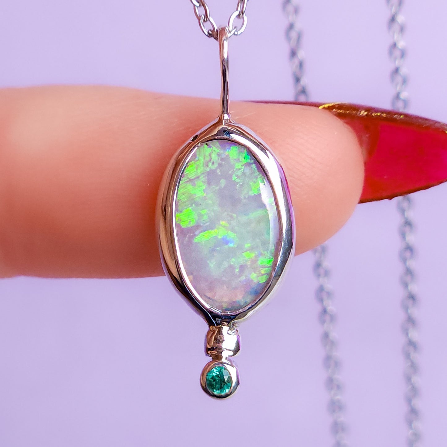 Solid Opal and Emerald Pendant / Australian Coober Pedy Opal/ solid crystal opal / Solid green opal / Emerald necklace
