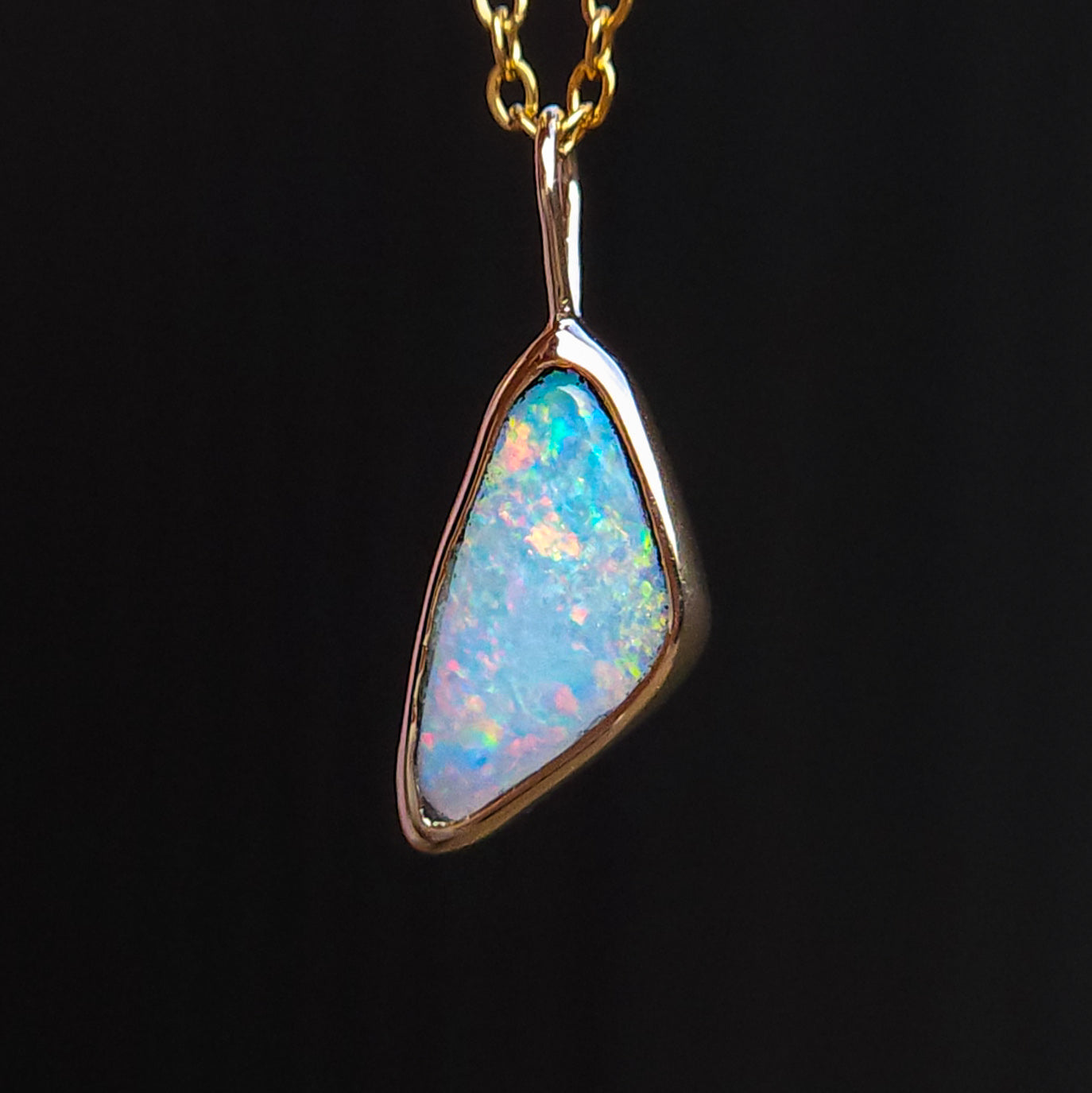 14K Gold Solid Coober Pedy Opal pendant / Australian opal necklace / solid rainbow opal / pink solid opal / charm pendant
