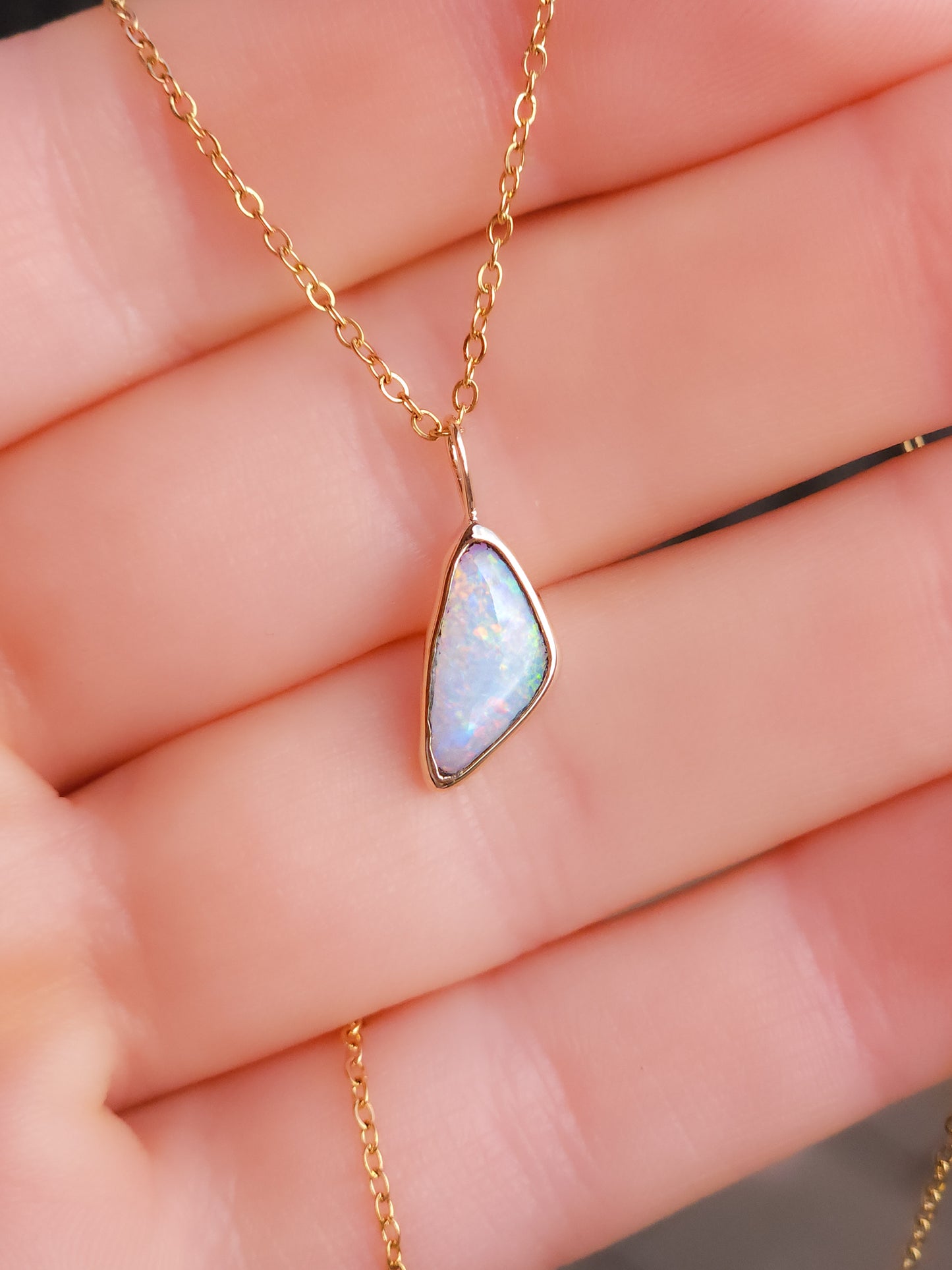 14K Gold Solid Coober Pedy Opal pendant / Australian opal necklace / solid rainbow opal / pink solid opal / charm pendant