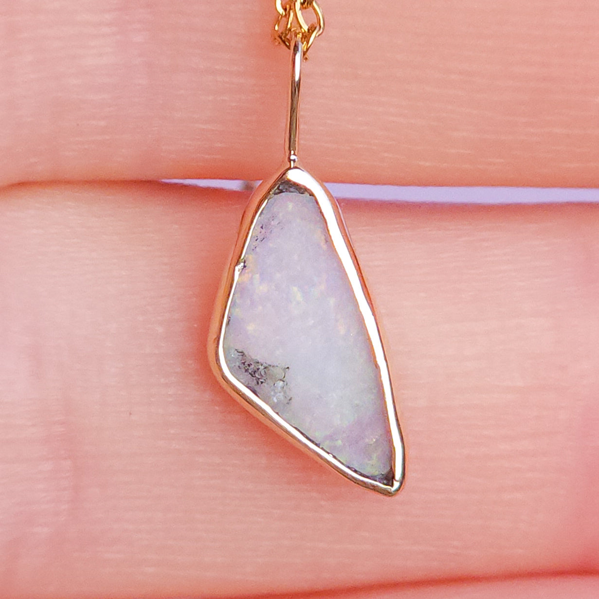 14K Gold Solid Coober Pedy Opal pendant / Australian opal necklace / solid rainbow opal / pink solid opal / charm pendant