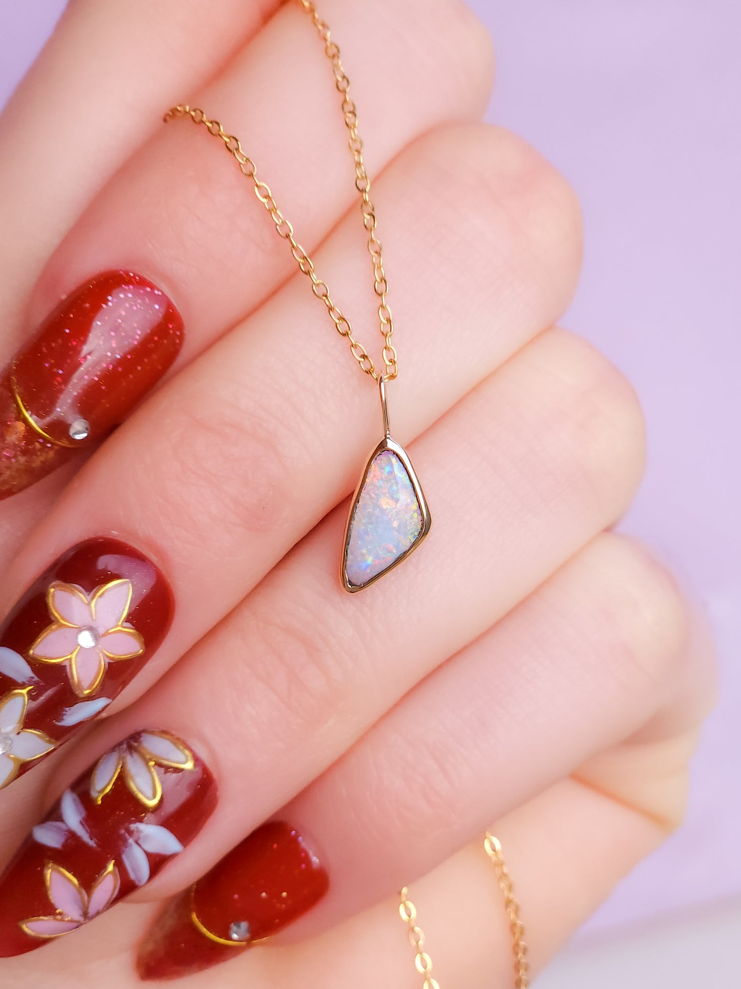 14K Gold Solid Coober Pedy Opal pendant / Australian opal necklace / solid rainbow opal / pink solid opal / charm pendant