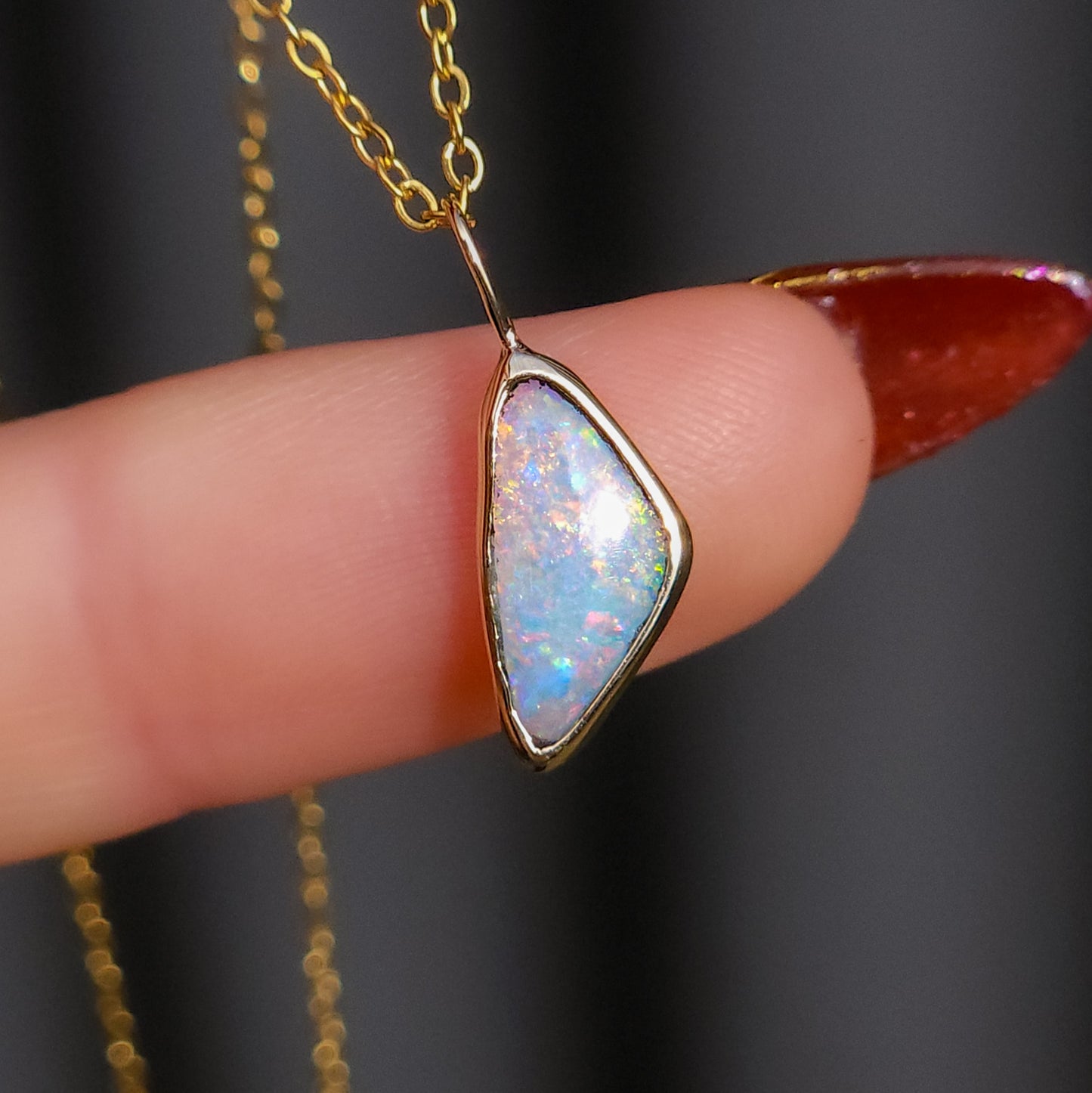 14K Gold Solid Coober Pedy Opal pendant / Australian opal necklace / solid rainbow opal / pink solid opal / charm pendant