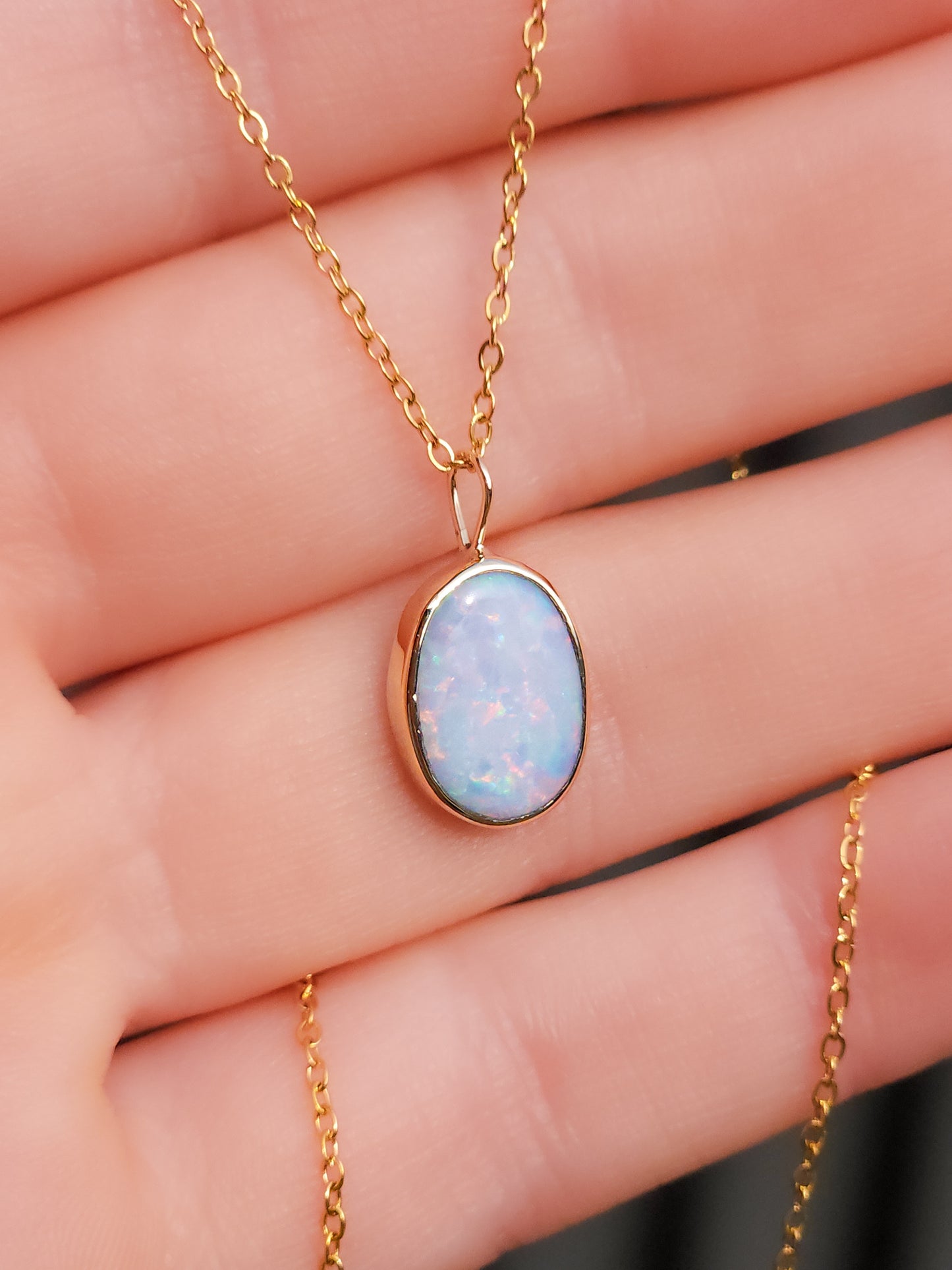 14K Gold Coober Pedy opal doublet necklace/ white opal/ minimalist jewelry/ opal jewellery/ opale/ pink pastel opal