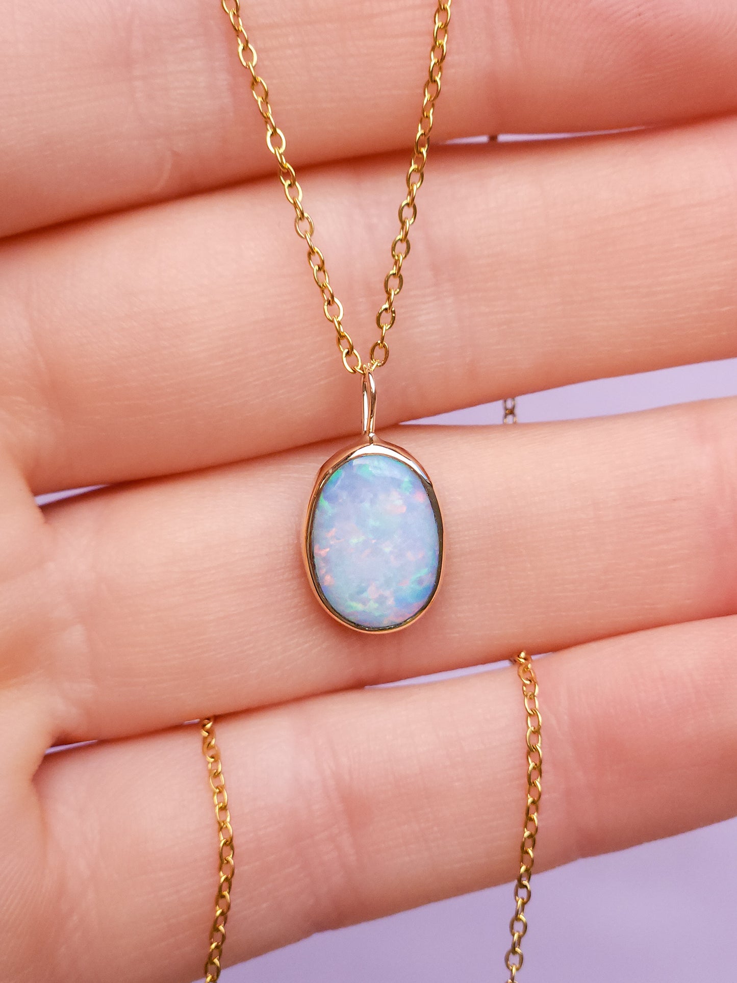 14K Gold Coober Pedy opal doublet necklace/ white opal/ minimalist jewelry/ opal jewellery/ opale/ pink pastel opal